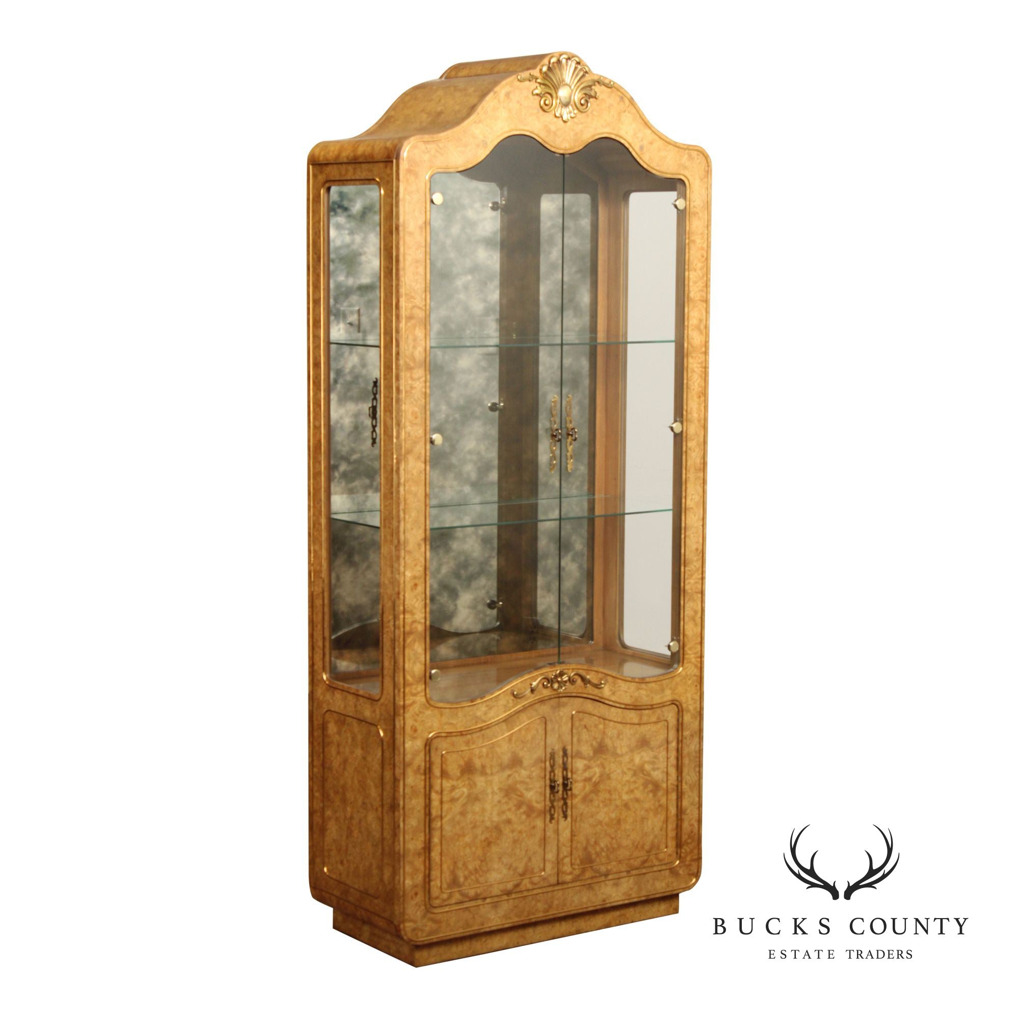 Mastercraft French Style Burl Wood Display Cabinet