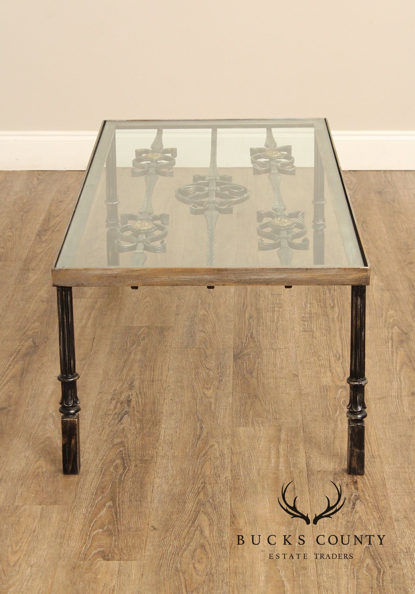 Renaissance Style Cast Iron Glass Top Coffee Table