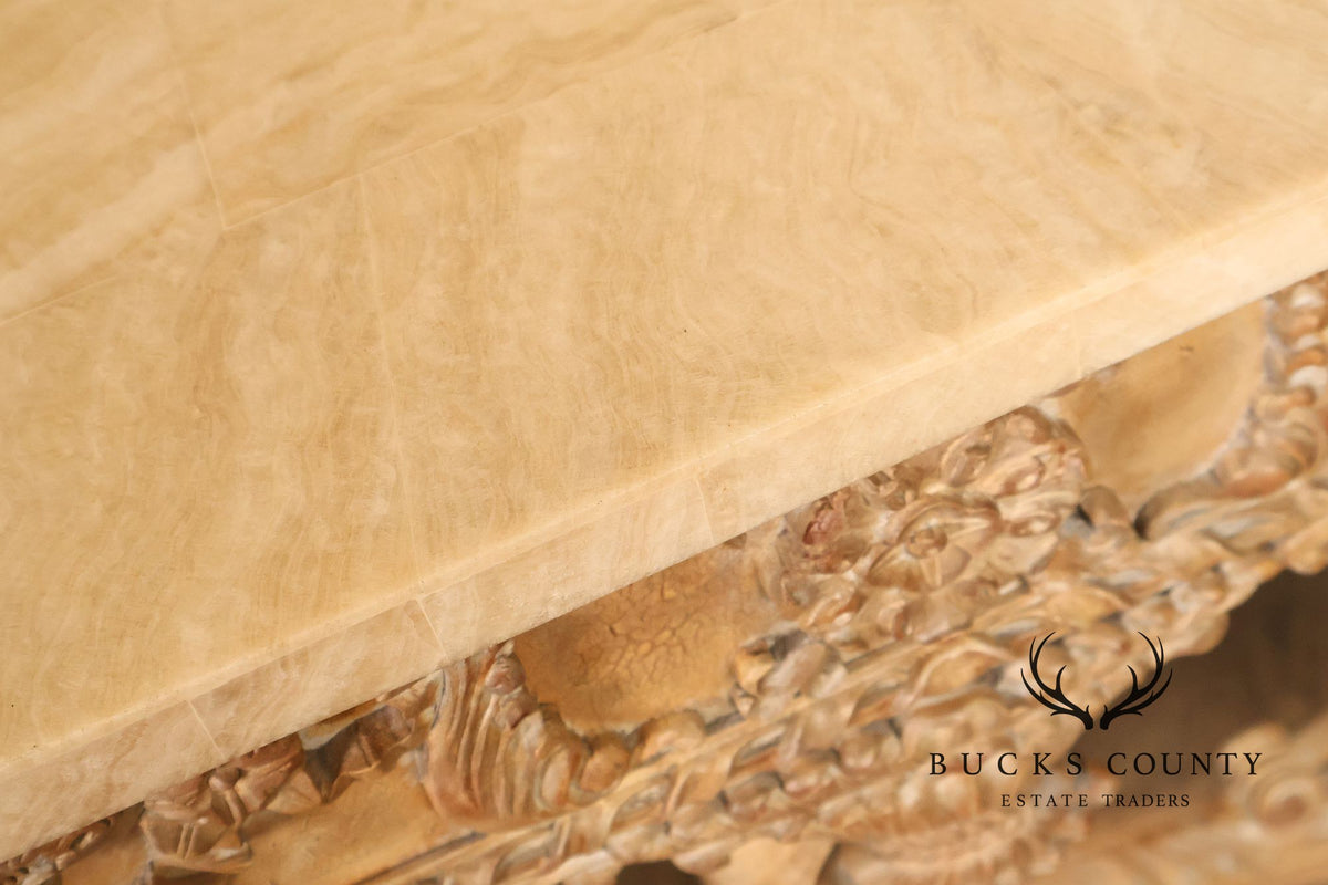 Maitland-Smith Rococo Style Carved Console Table With Tessellated Stone Top