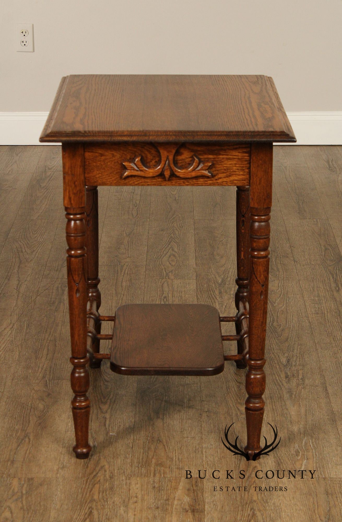 Antique Victorian Carved Oak End Table