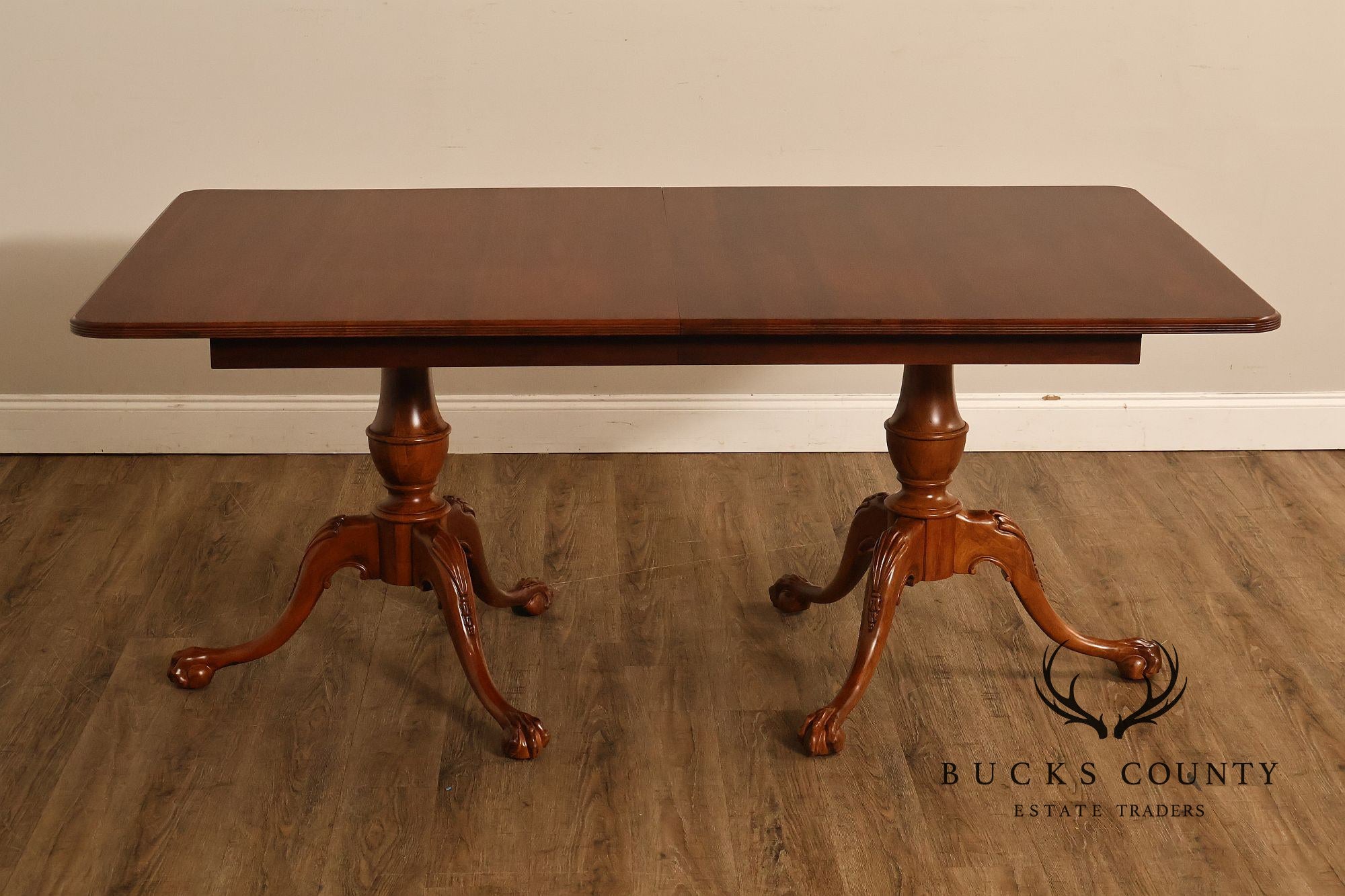 Chippendale Style Cherry Double Pedestal Extendable Dining Table
