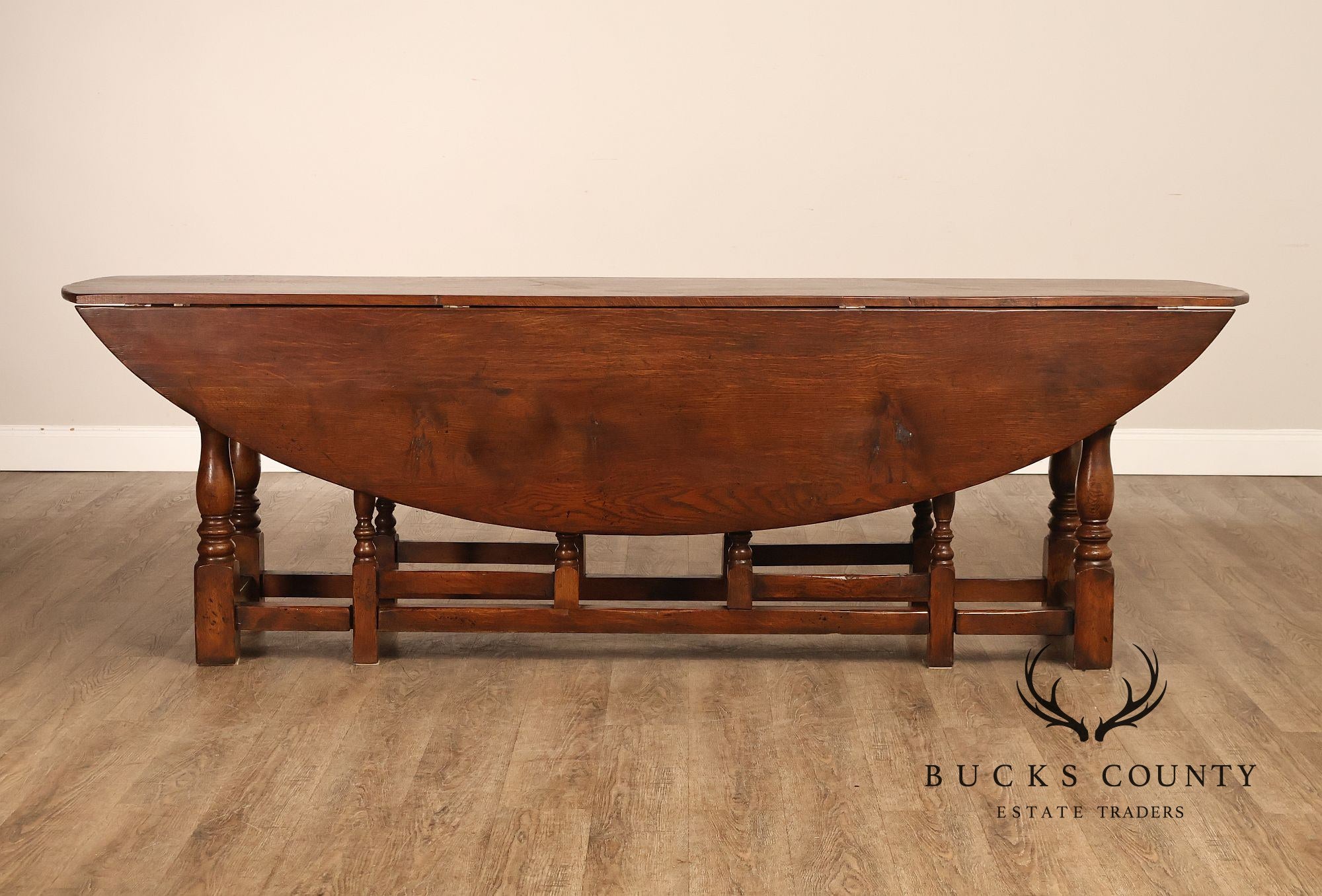 English Oak Large Gateleg Drop Leaf Dining Table