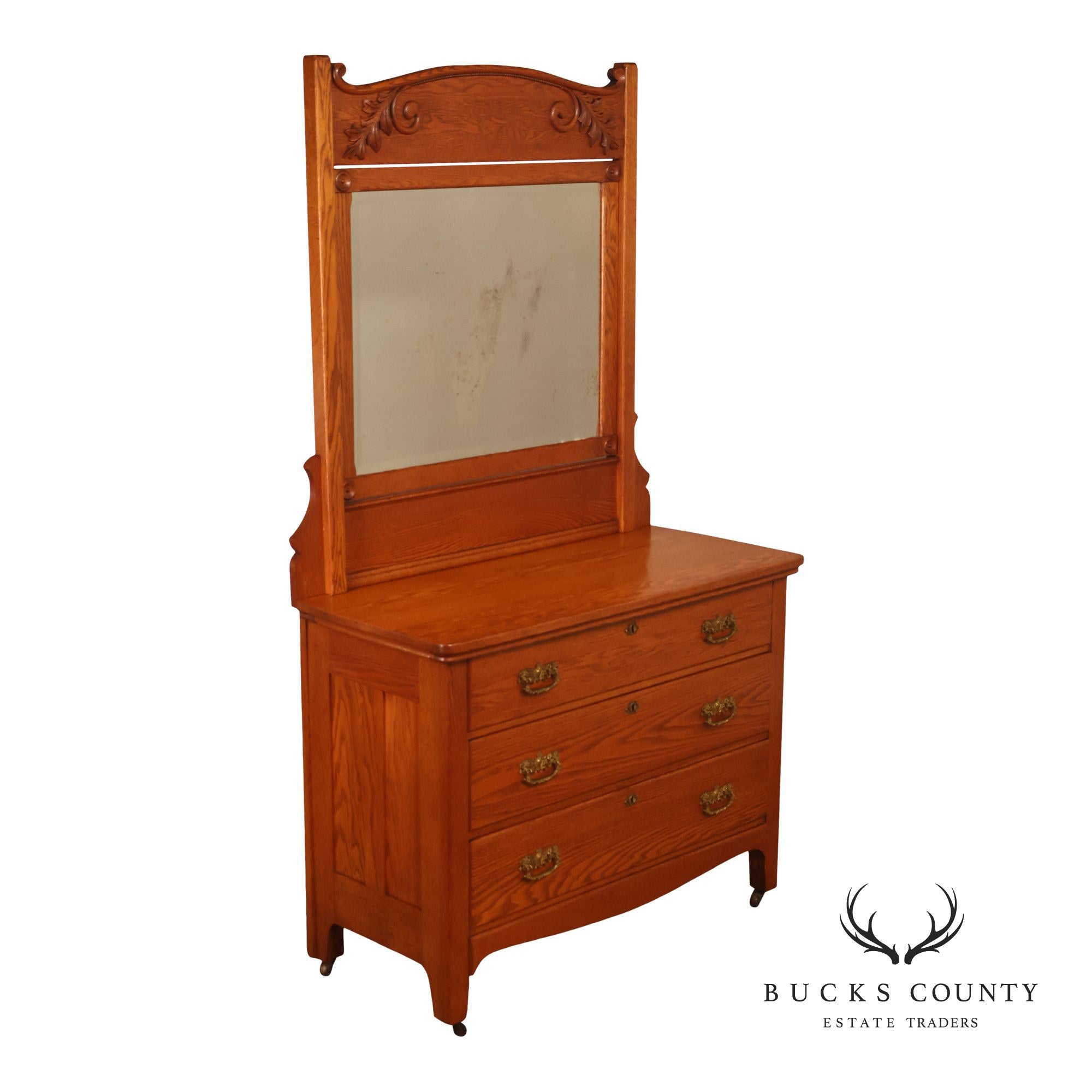 Paine Furniture Renaissance Revival Oak Dresser with Mirror