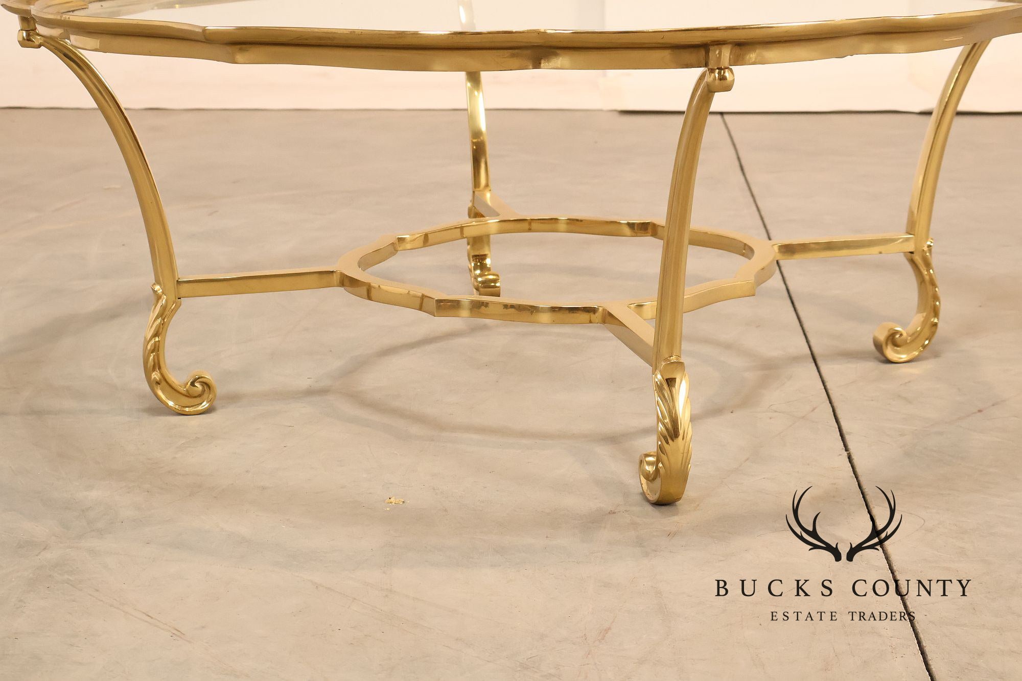 LaBarge Scalloped Brass And Glass Coffee Table
