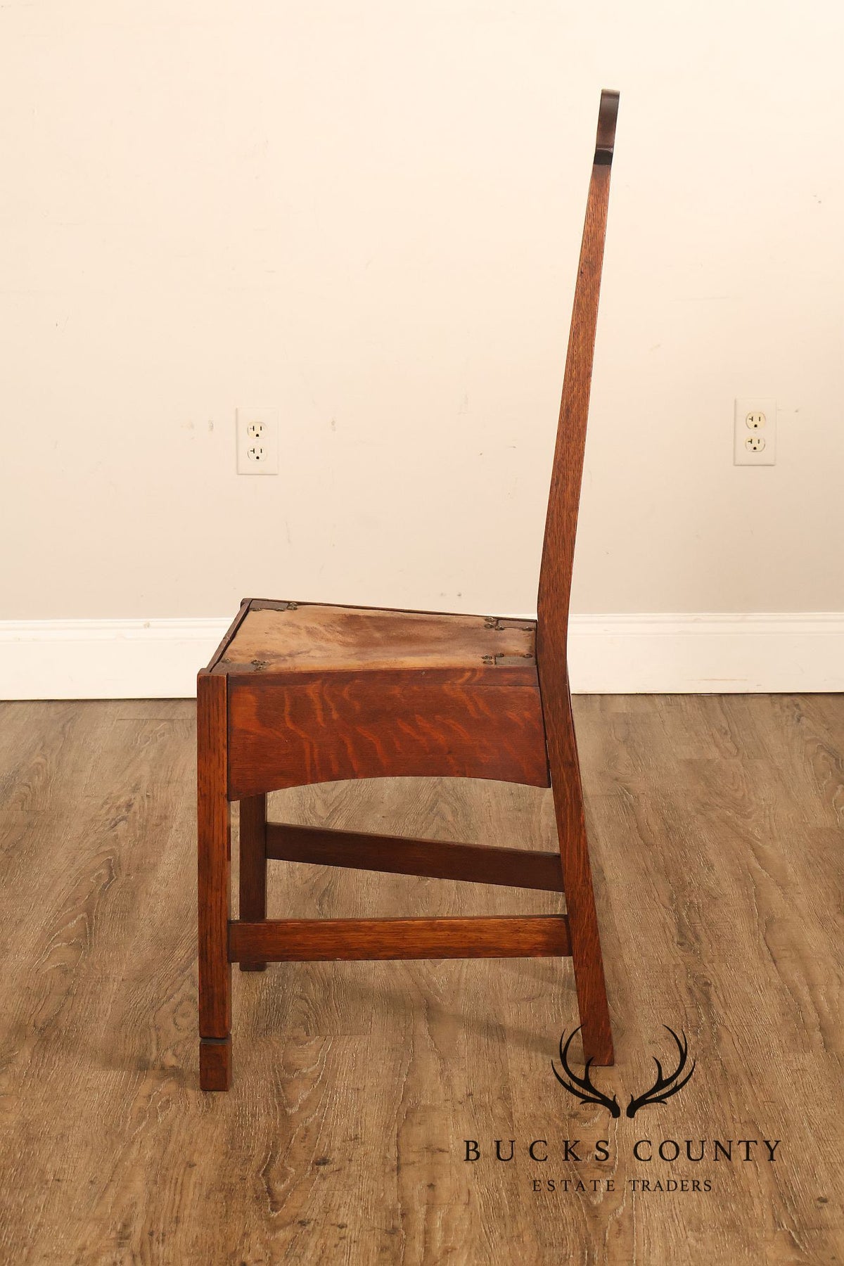 Antique Arts And Crafts Oak Inlaid Side Chair Attributed To Stickley Brothers