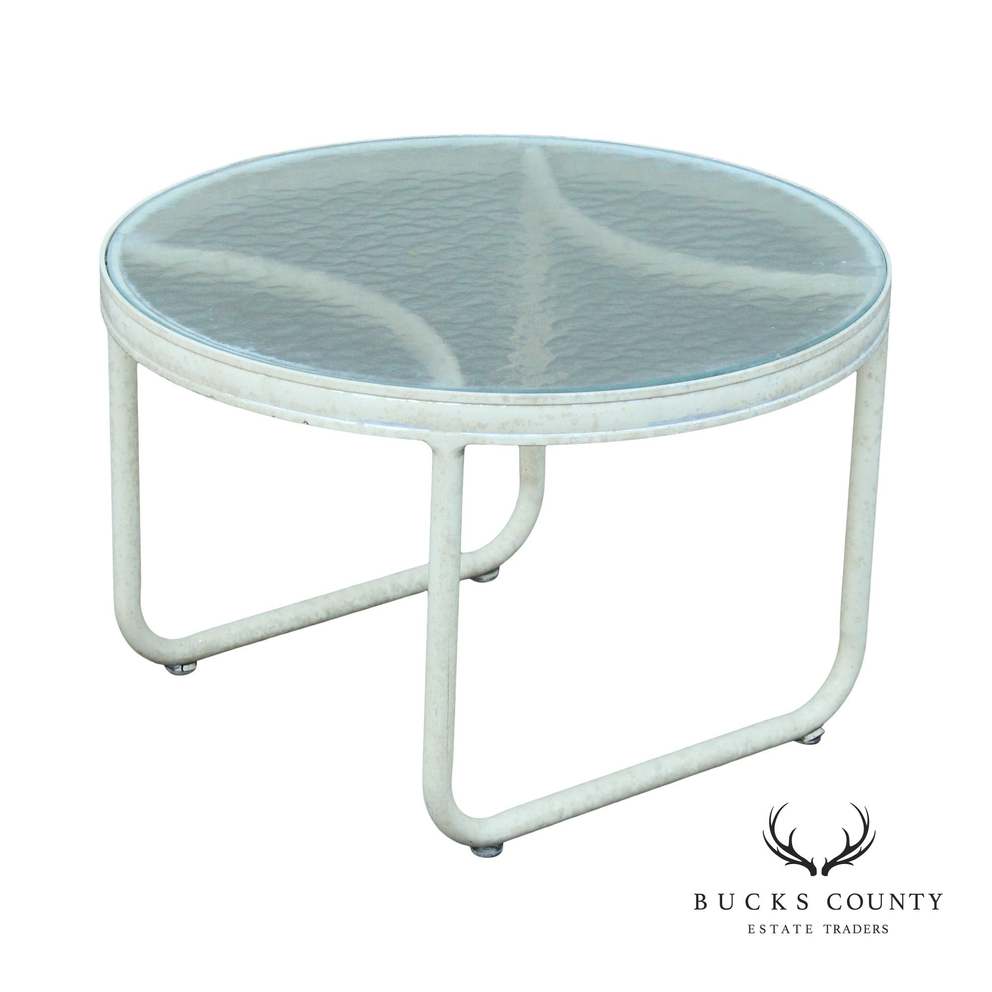 Mid Century Modern Round Glass Top Aluminum Outdoor Patio Side Table