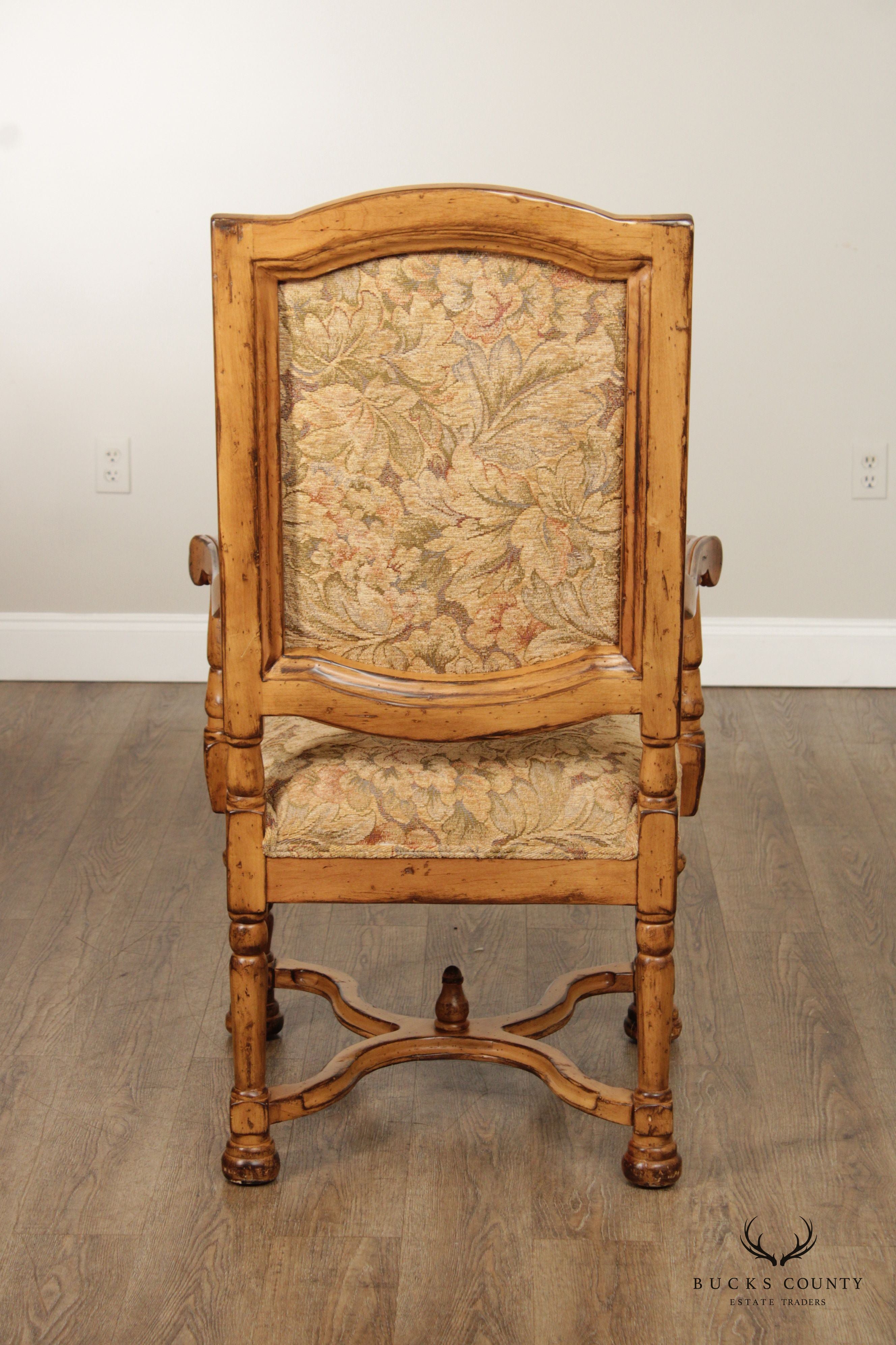 French Louis XIV Style Pair of Carved Frame Fauteuil Armchairs