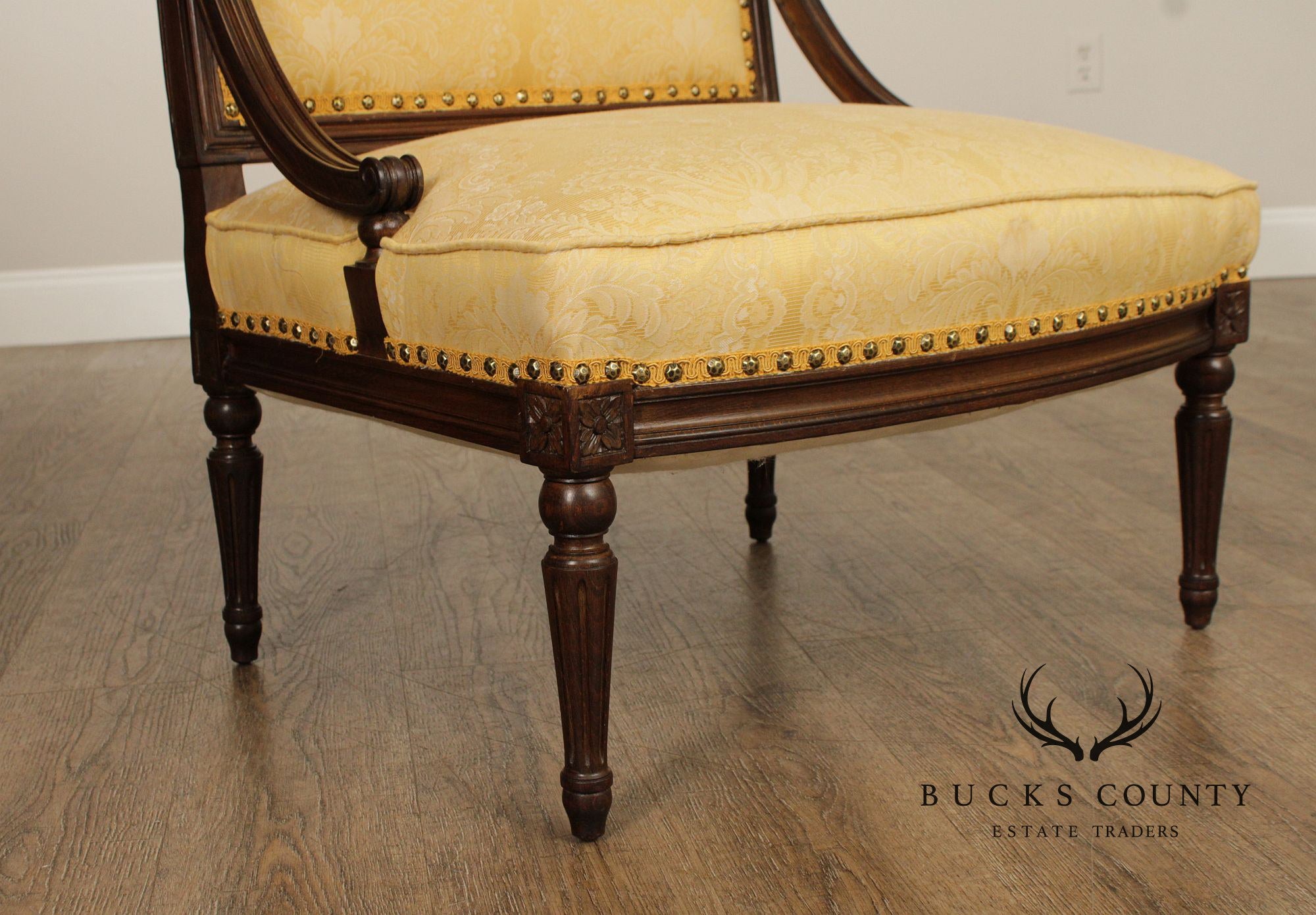 French Louis XVI Style Quality Pair of Walnut Slipper Chairs