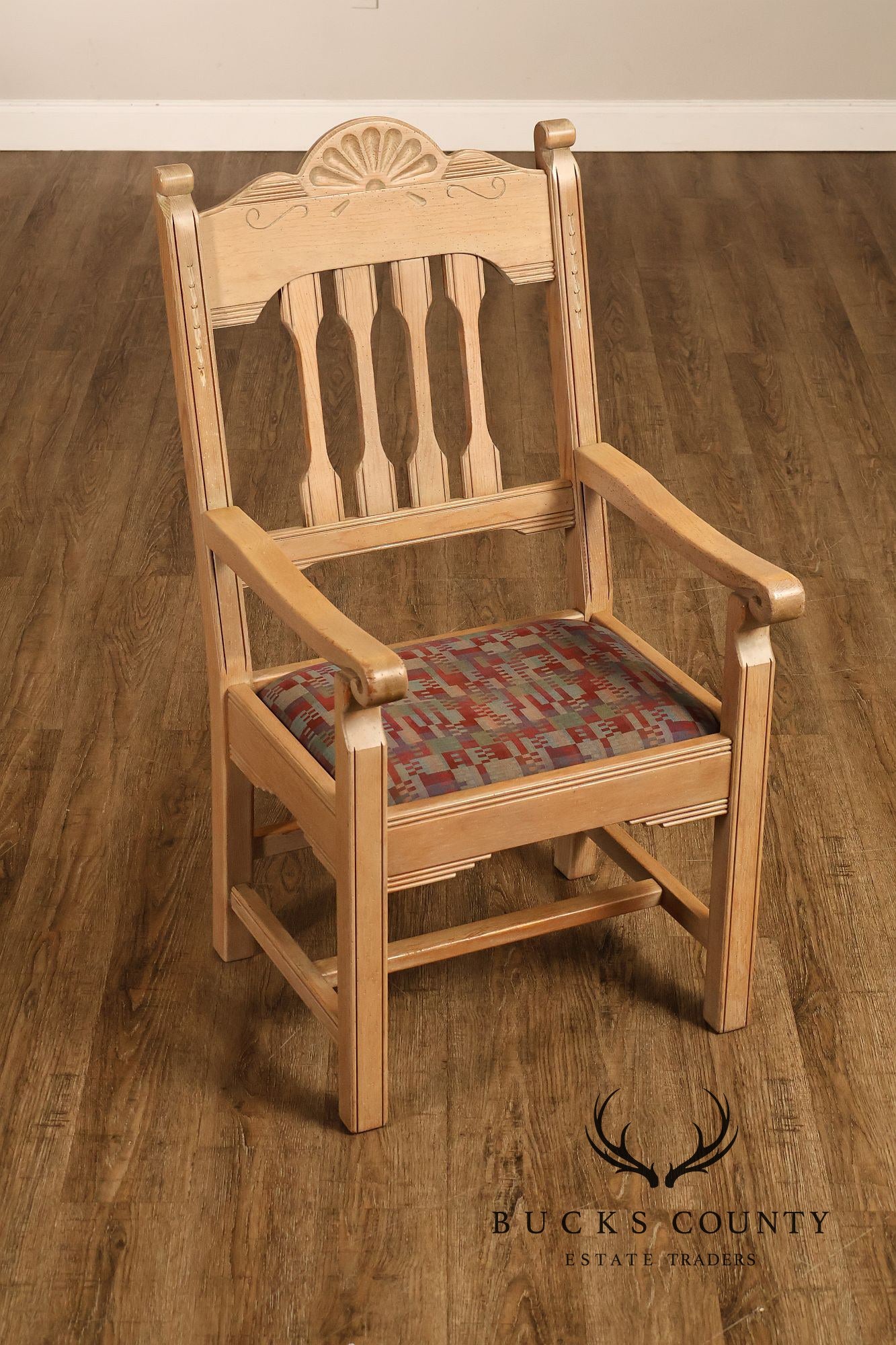 Southwest Style Vintage Set of Six Carved Pine Dining Chairs