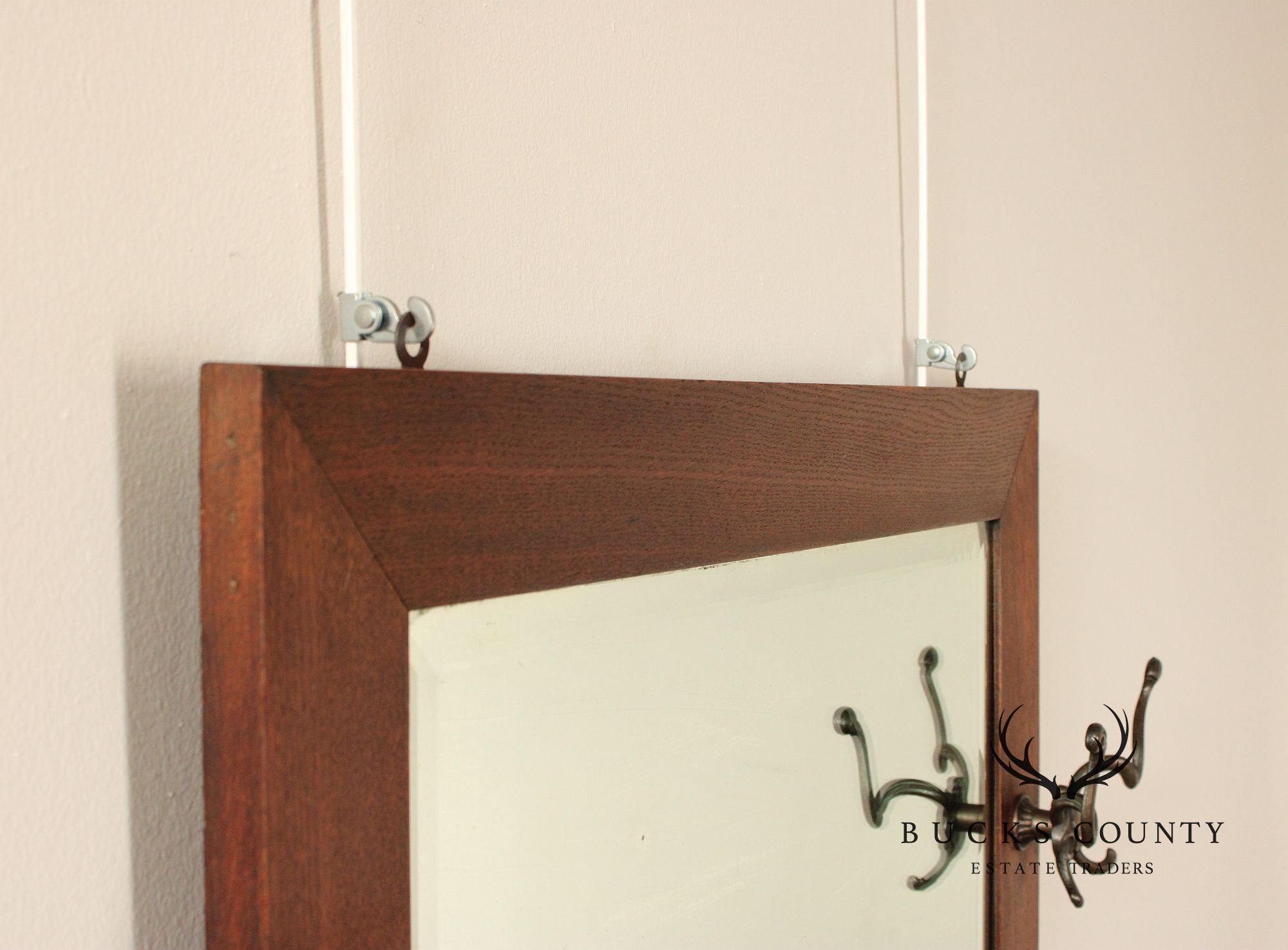 Antique Victorian Oak Hall Mirror Hat Rack