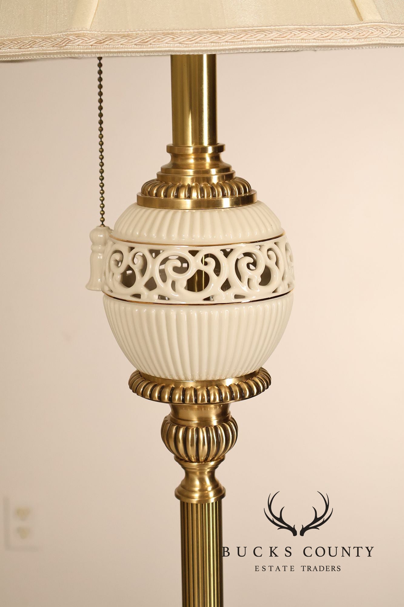 Lenox For Quoizel Pair of Brass and Porcelain Tall Table Lamps