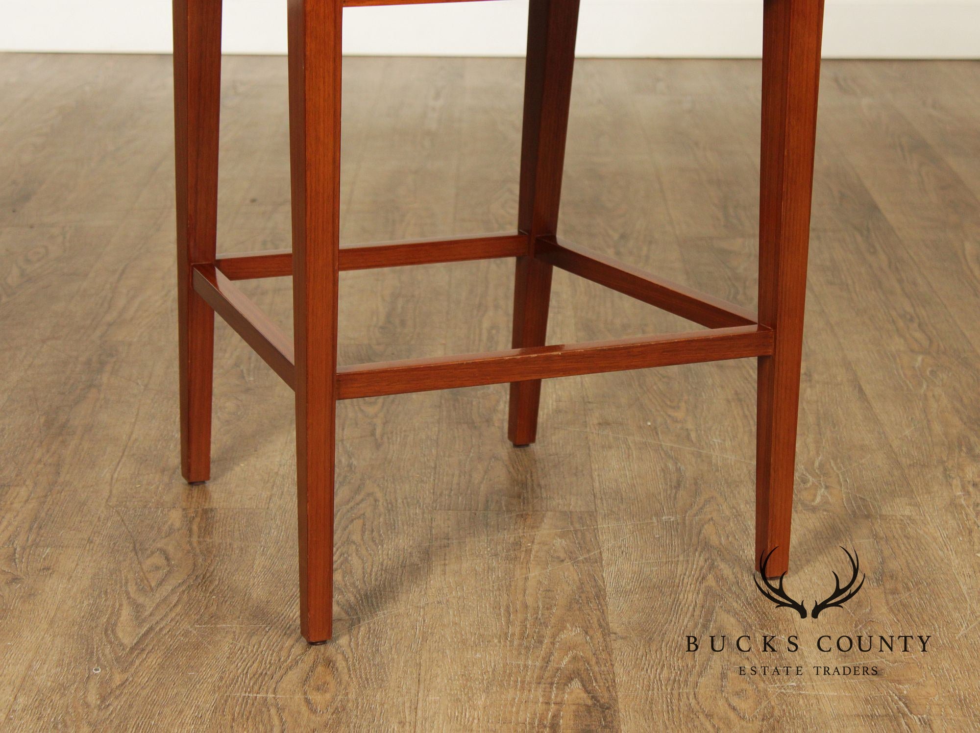 Mid Century Modern Style Set of Four Walnut Upholstered Counter Stools