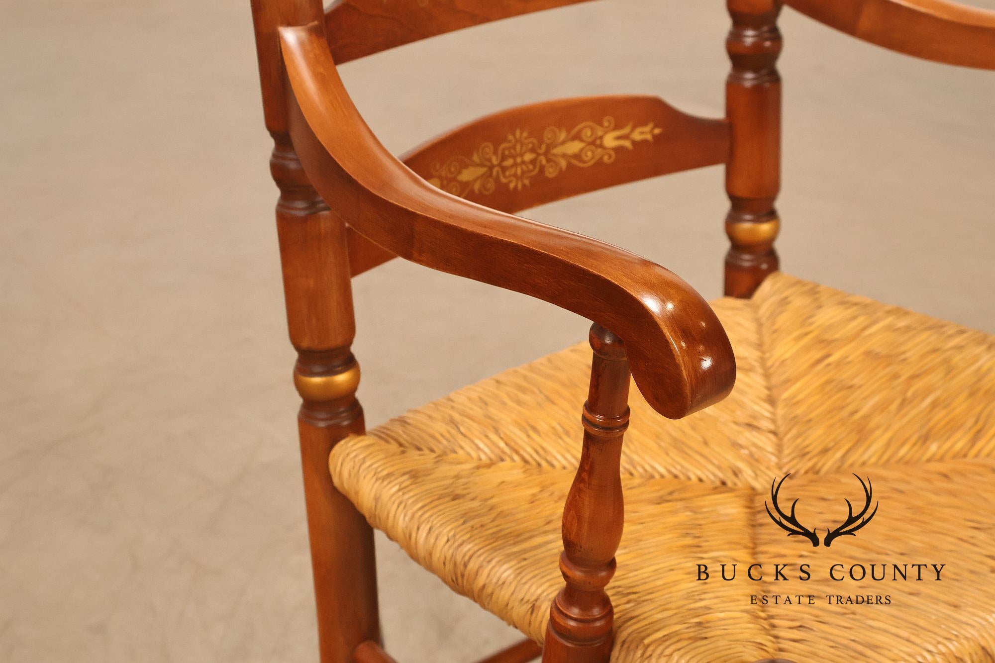 L. Hitchcock Set Of Six Rush Seat Dining Chairs with Stenciled Back