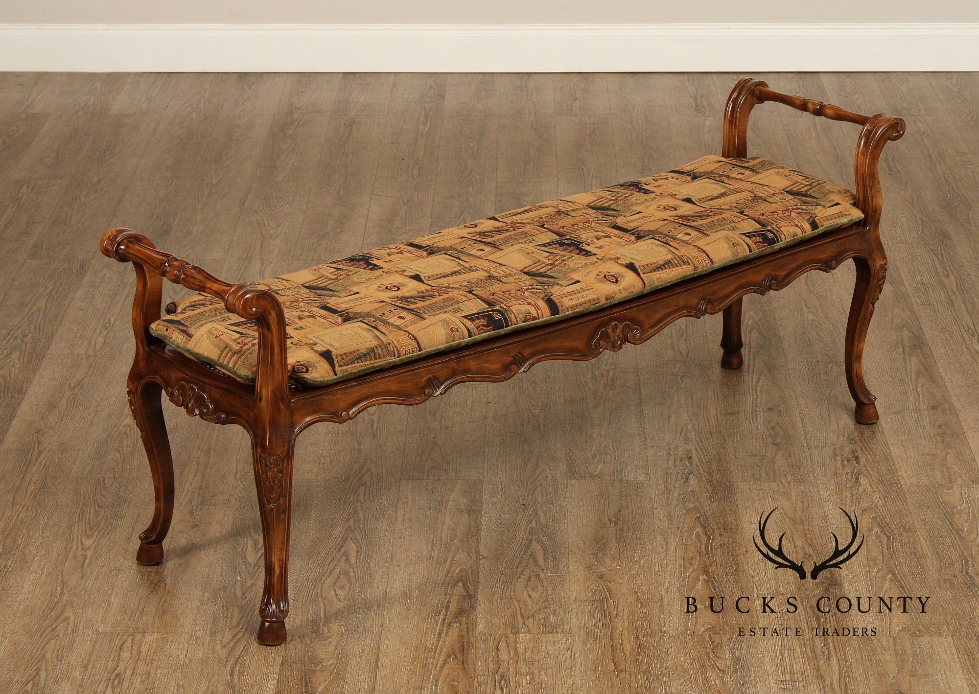 Italian Provincial Style Caned Seat Bench