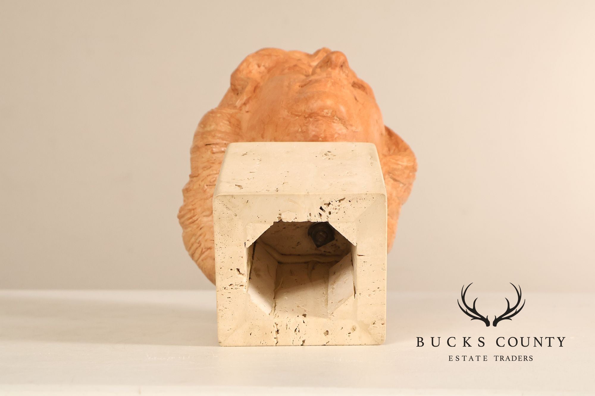 Contemporary Terracotta Female Portrait Bust Sculpture On Travertine Pedestal Base