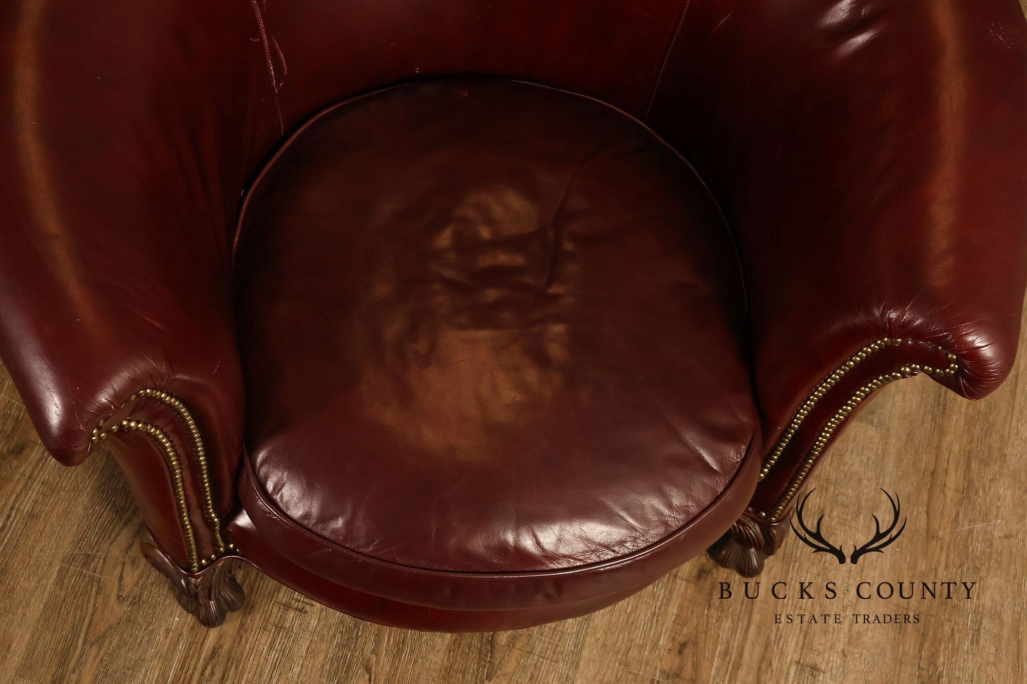 Old Hickory Tannery Burgundy Leather Nailhead Trim Club Chair