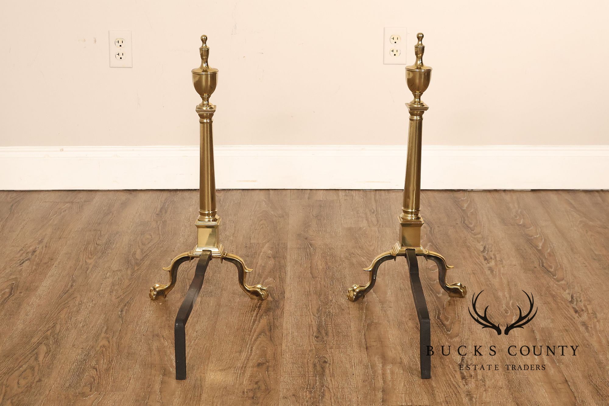 Federal Style Pair Of Brass Andirons