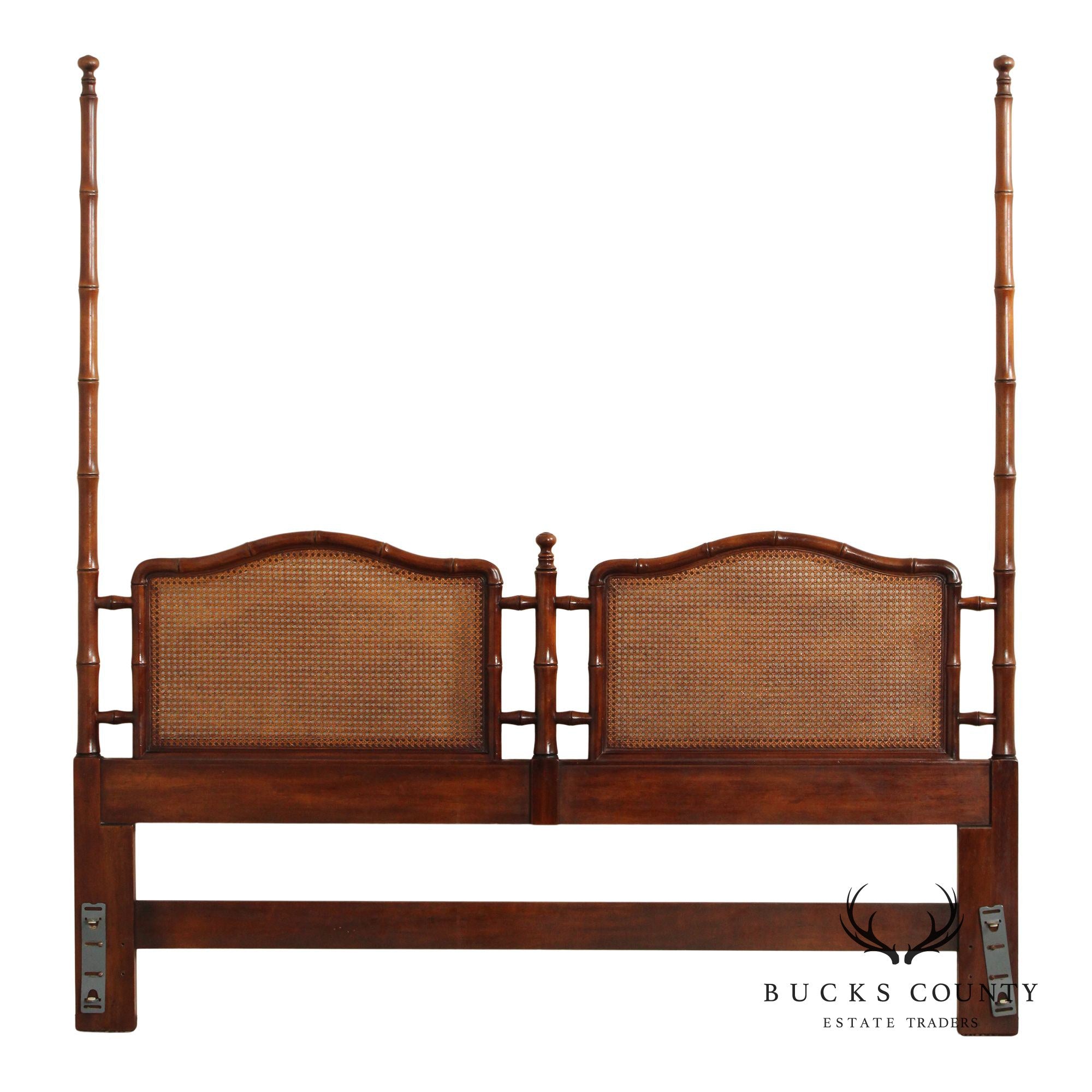 Henredon Hollywood Regency Caned Faux Bamboo King Poster Headboard