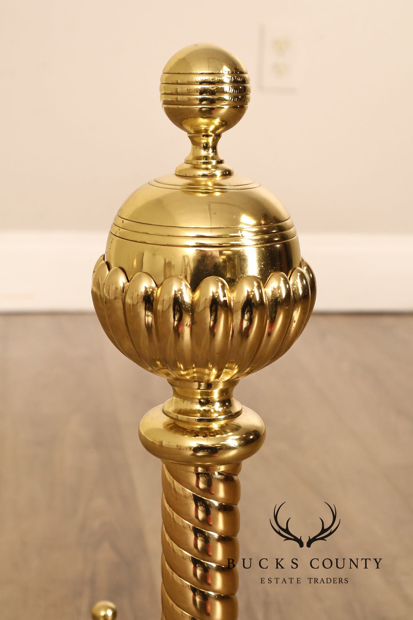 Georgian Style Pair of Polished Brass Fireplace Andirons
