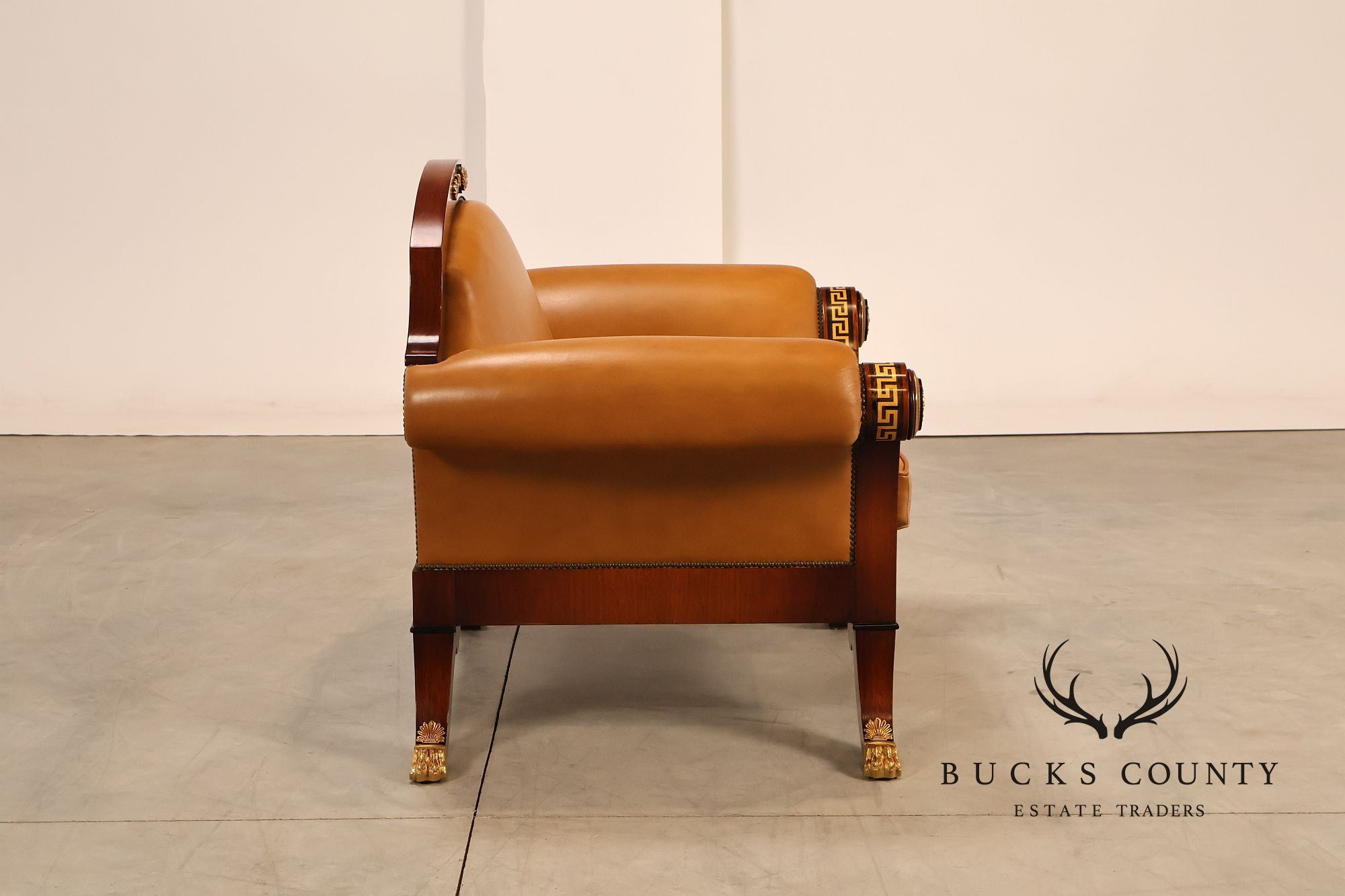 Empire Style Mahogany And Leather Armchair With Gilt Bronze Mounts