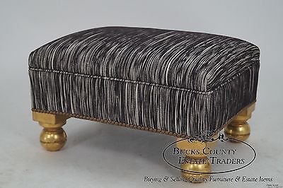 Antique Italian Gilt Ottoman w/ New Upholstery