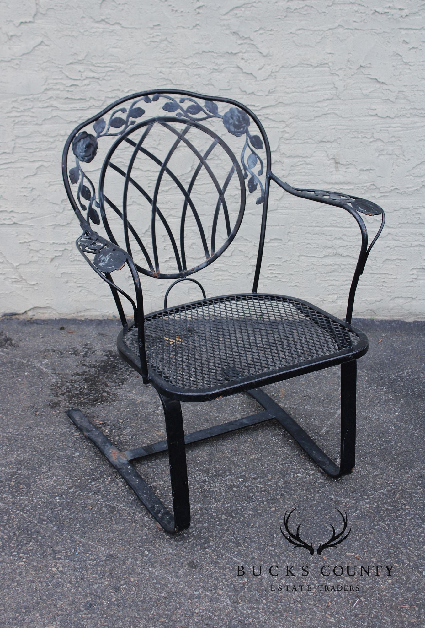 Vintage Pair of Outdoor Patio Wrought Iron Spring Armchairs