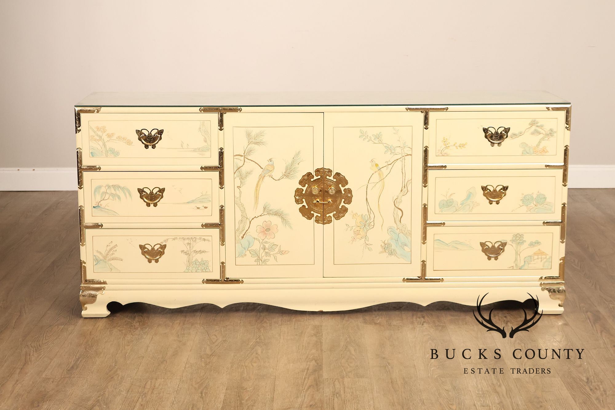 Painted Chinoiserie Style Dresser With Brass Hardware