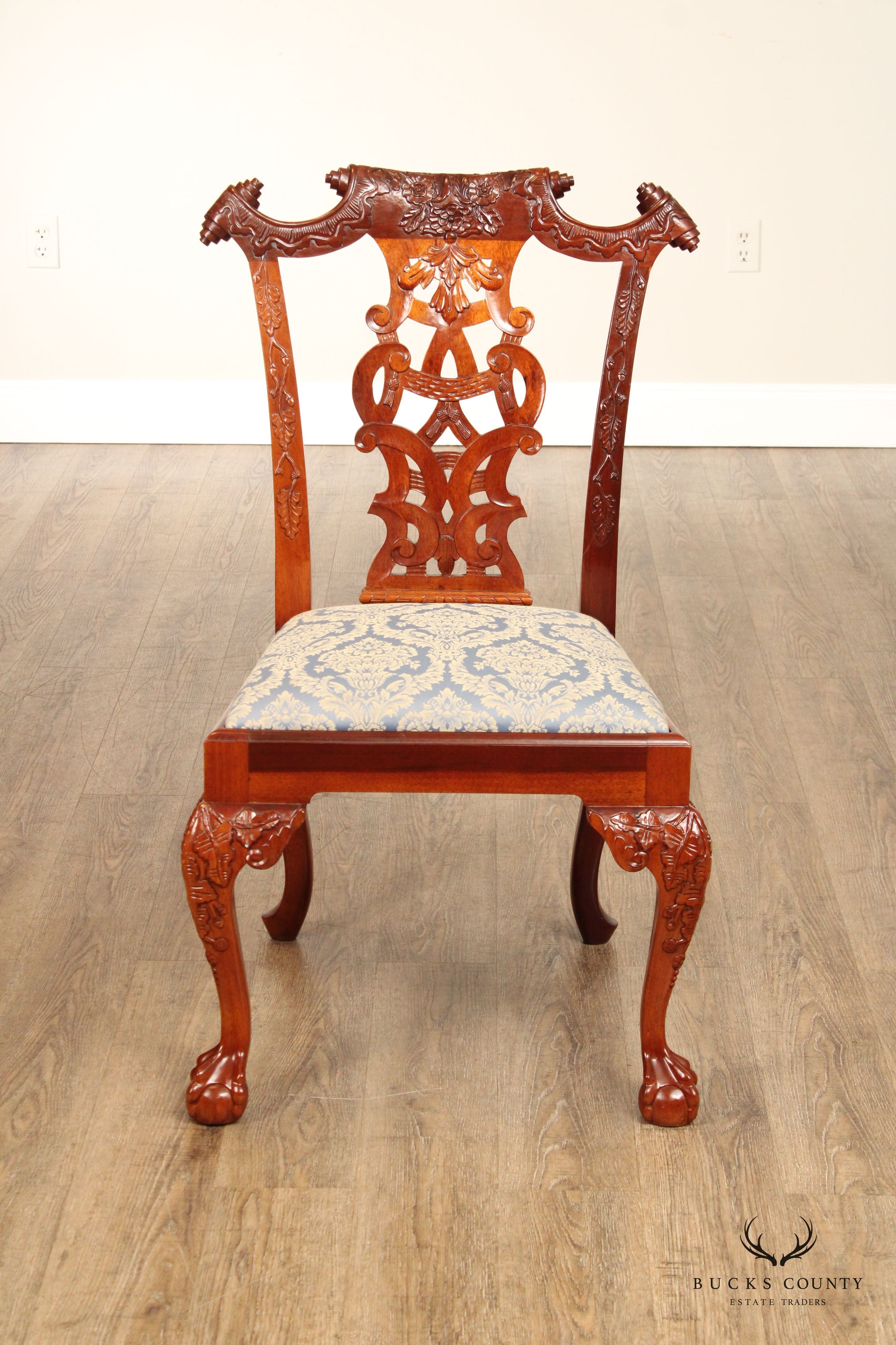 Georgian Style Set of Eight Carved Mahogany Dining Chairs