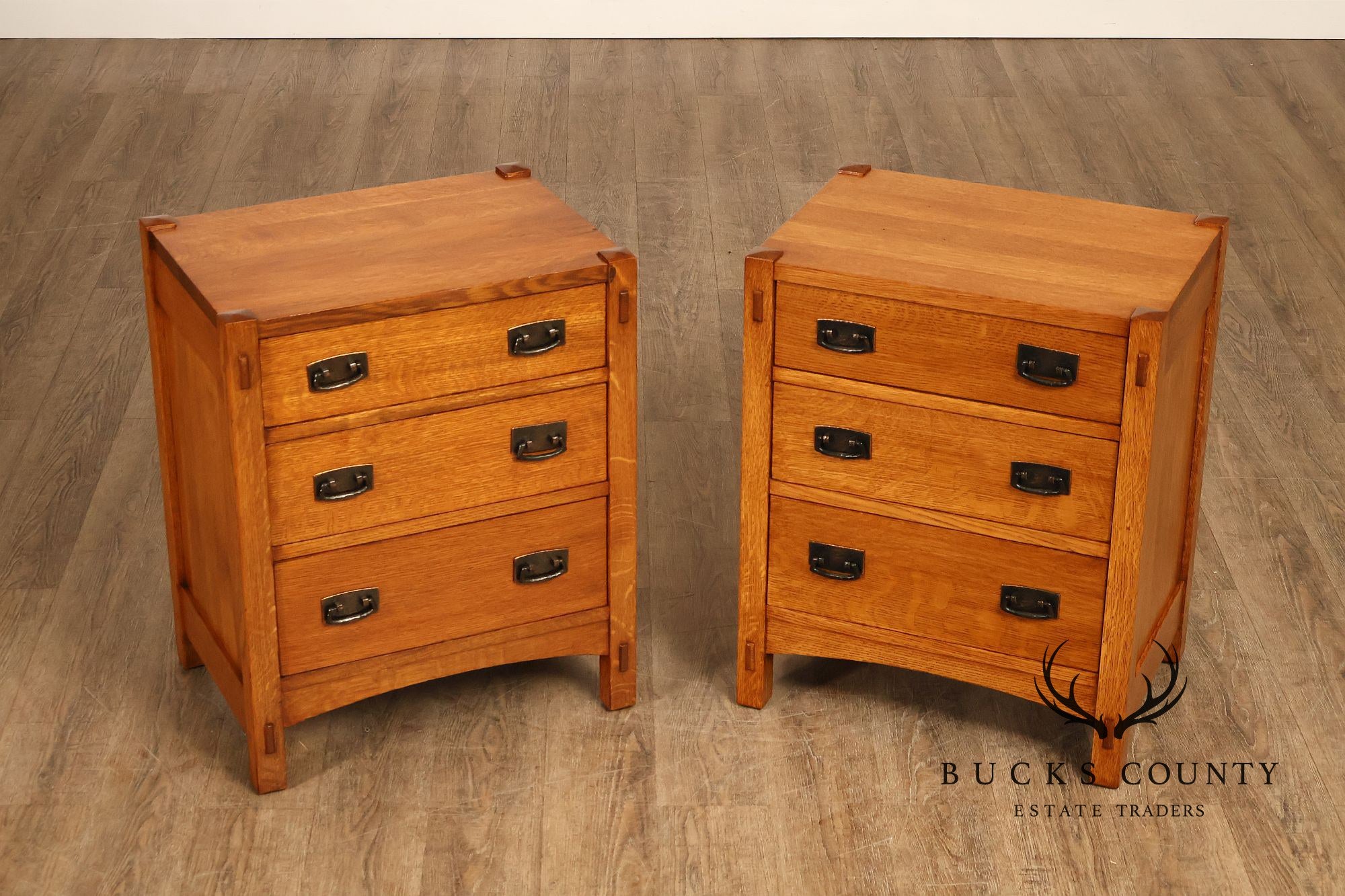 Stickley Mission Collection Pair of Oak Three-Drawer Nightstands
