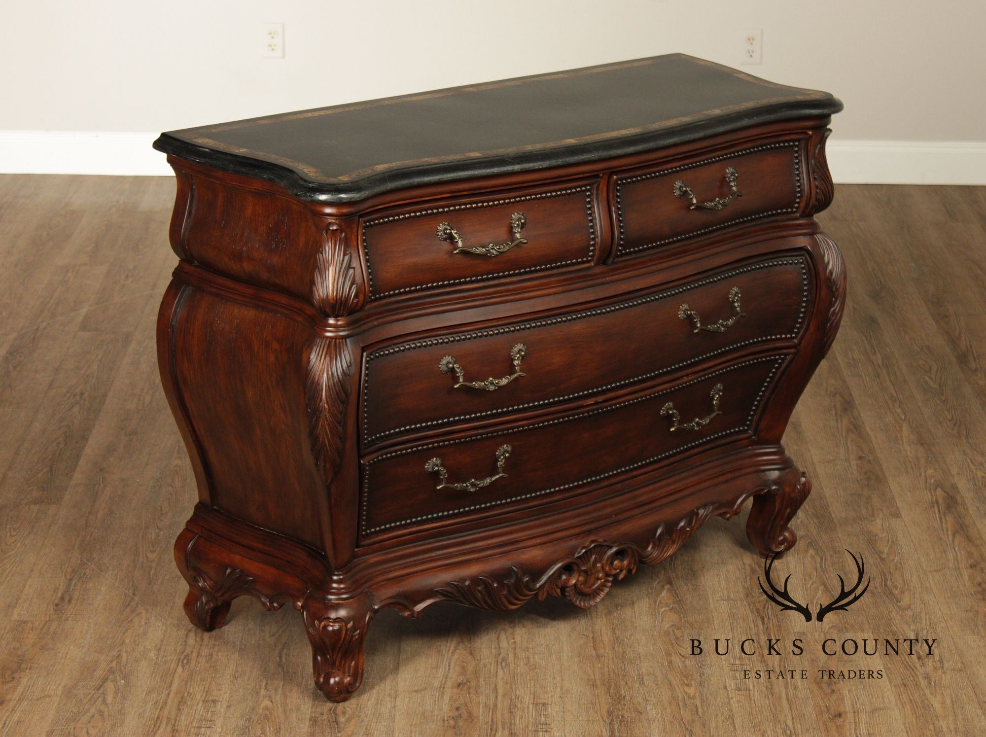 Hooker Furniture 'Seven Seas' Rococo Style Bombe Marble Top Chest of Drawers