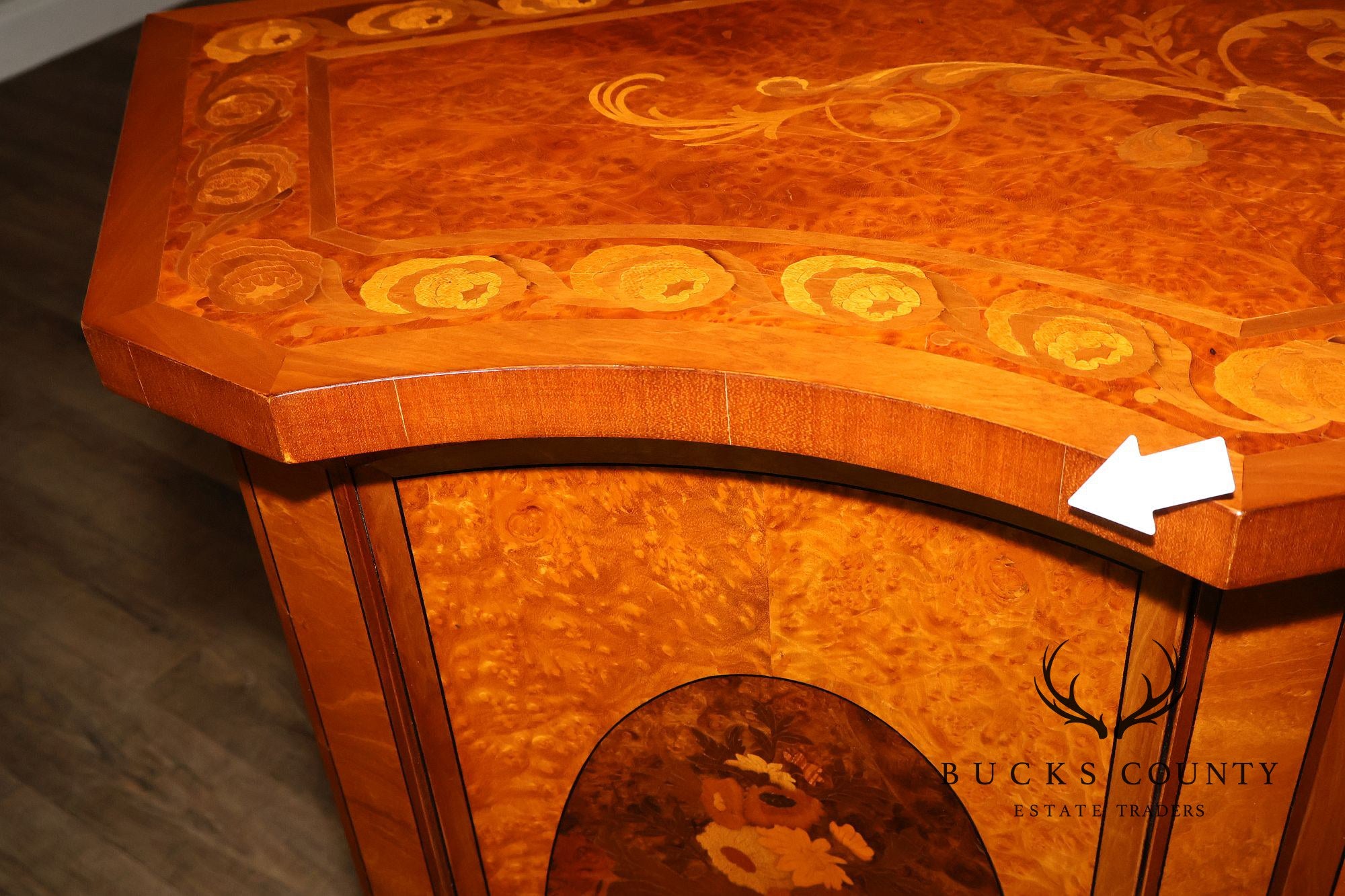 Italian Neoclassical Style Pair of Burl Wood Inlaid Sideboards