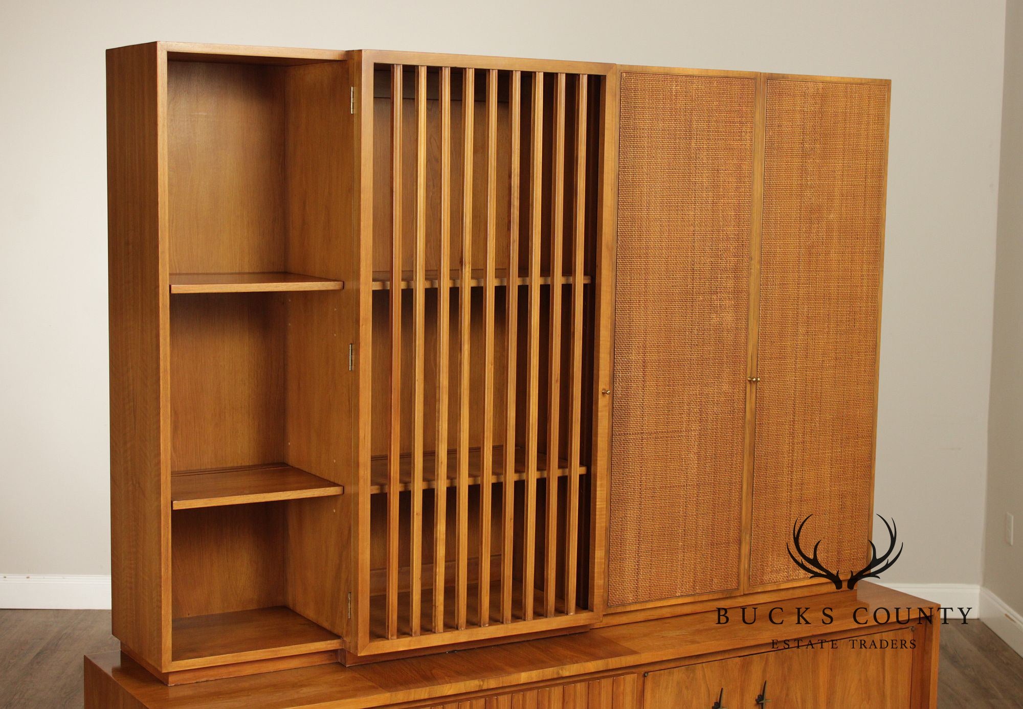 John Widdicomb Mid-Century Modern Walnut Credenza Bookcase Cabinet