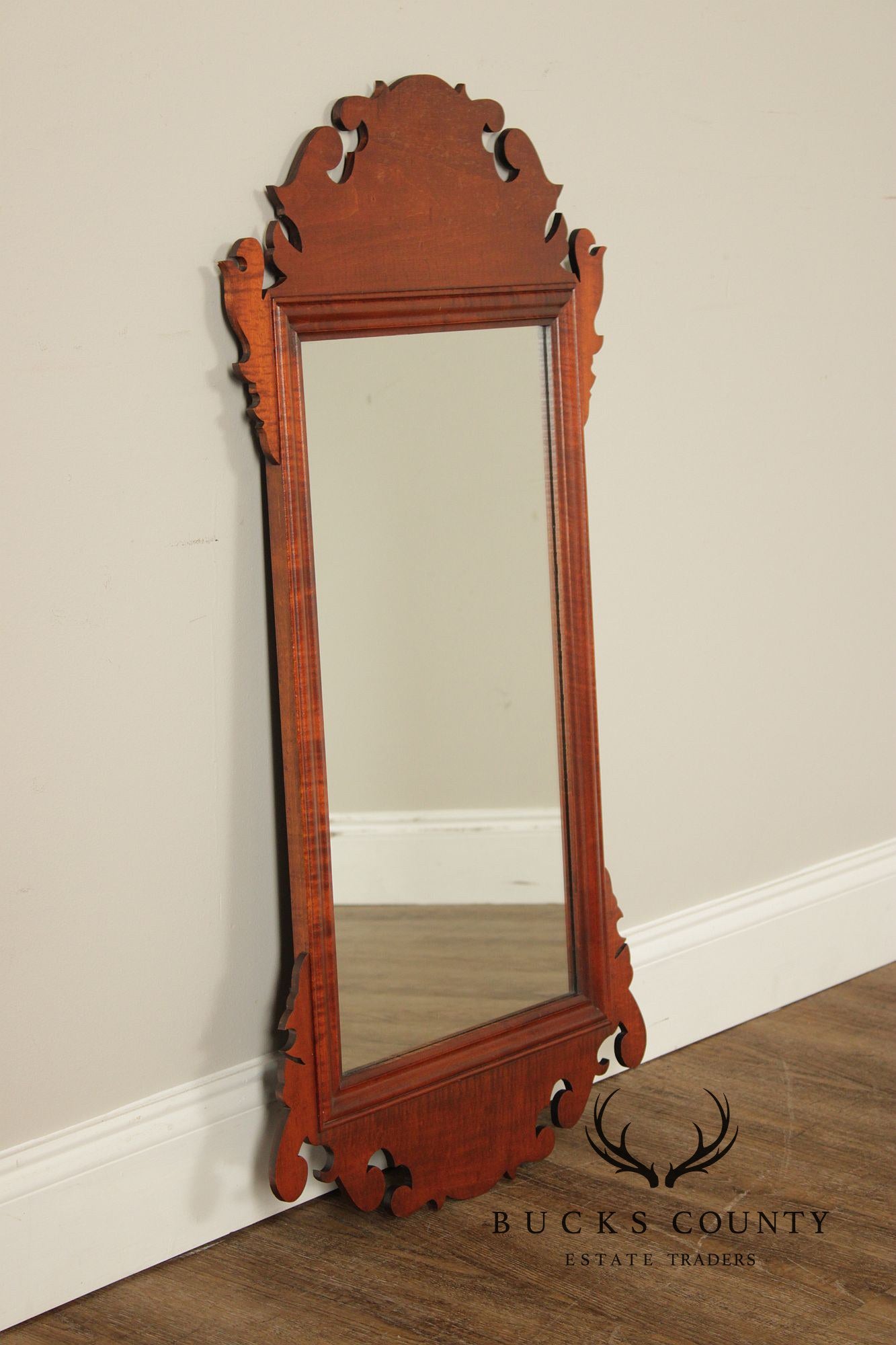 J.L. Treharn Chippendale Style Tiger Maple Wall Mirror