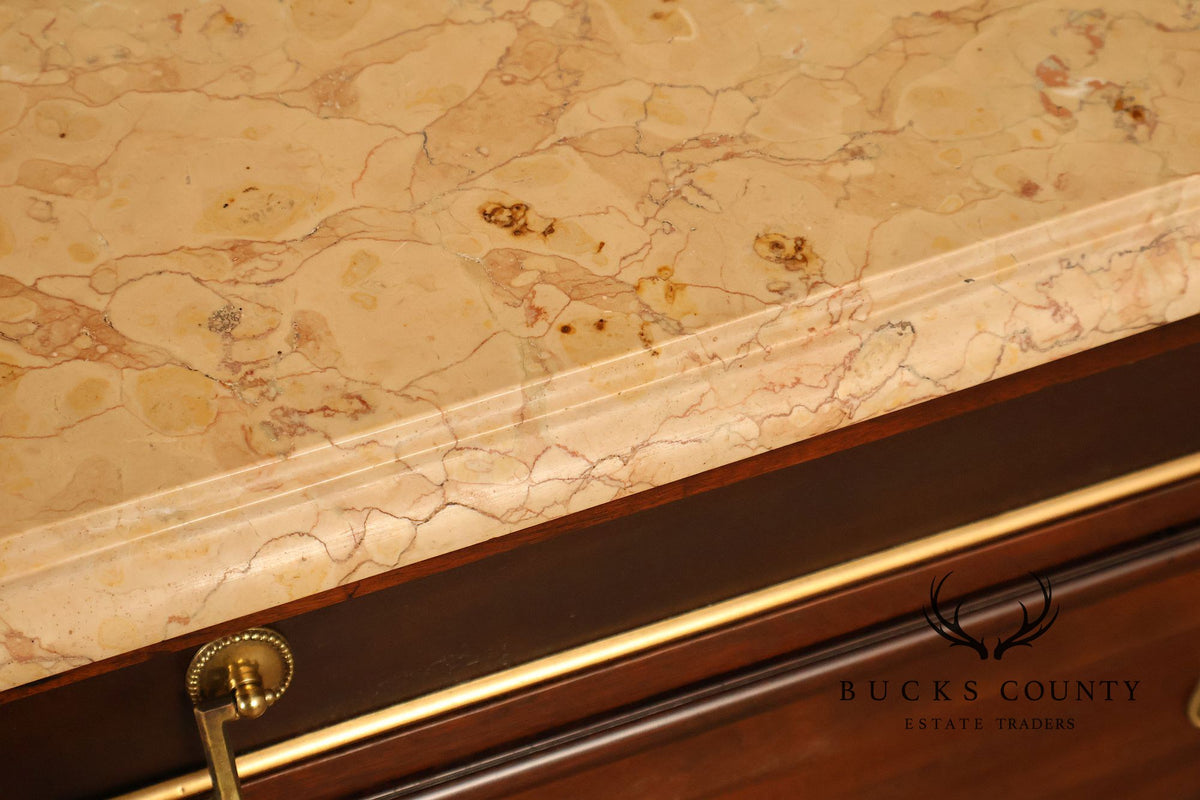 Louis XVI Style Fitted Marble Top Three-Drawer Commode