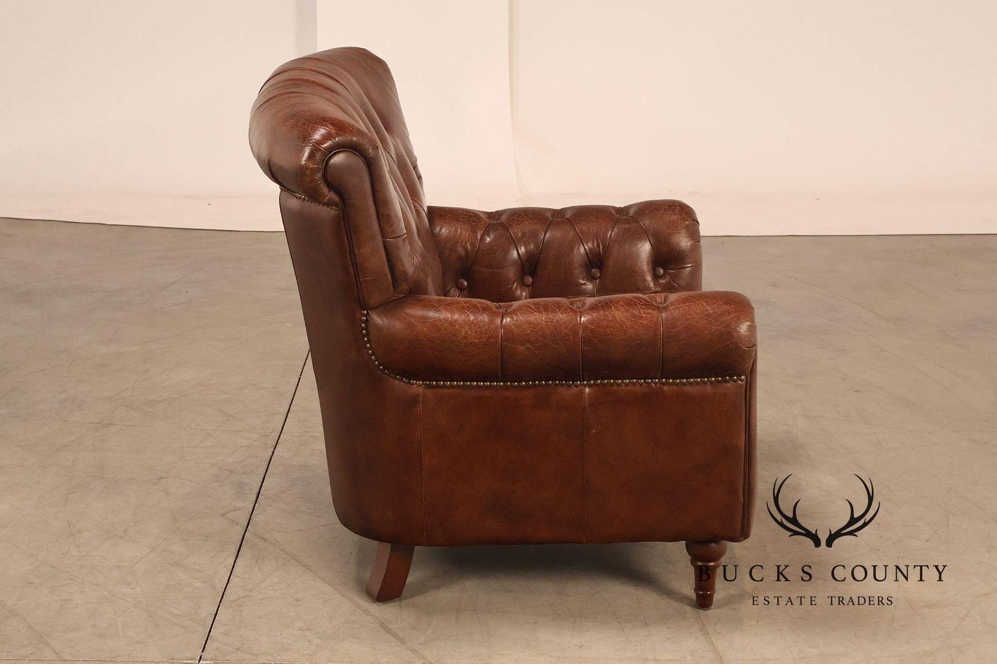 Moe's Home Collection Pair of Tufted Distressed Brown Leather Armchairs