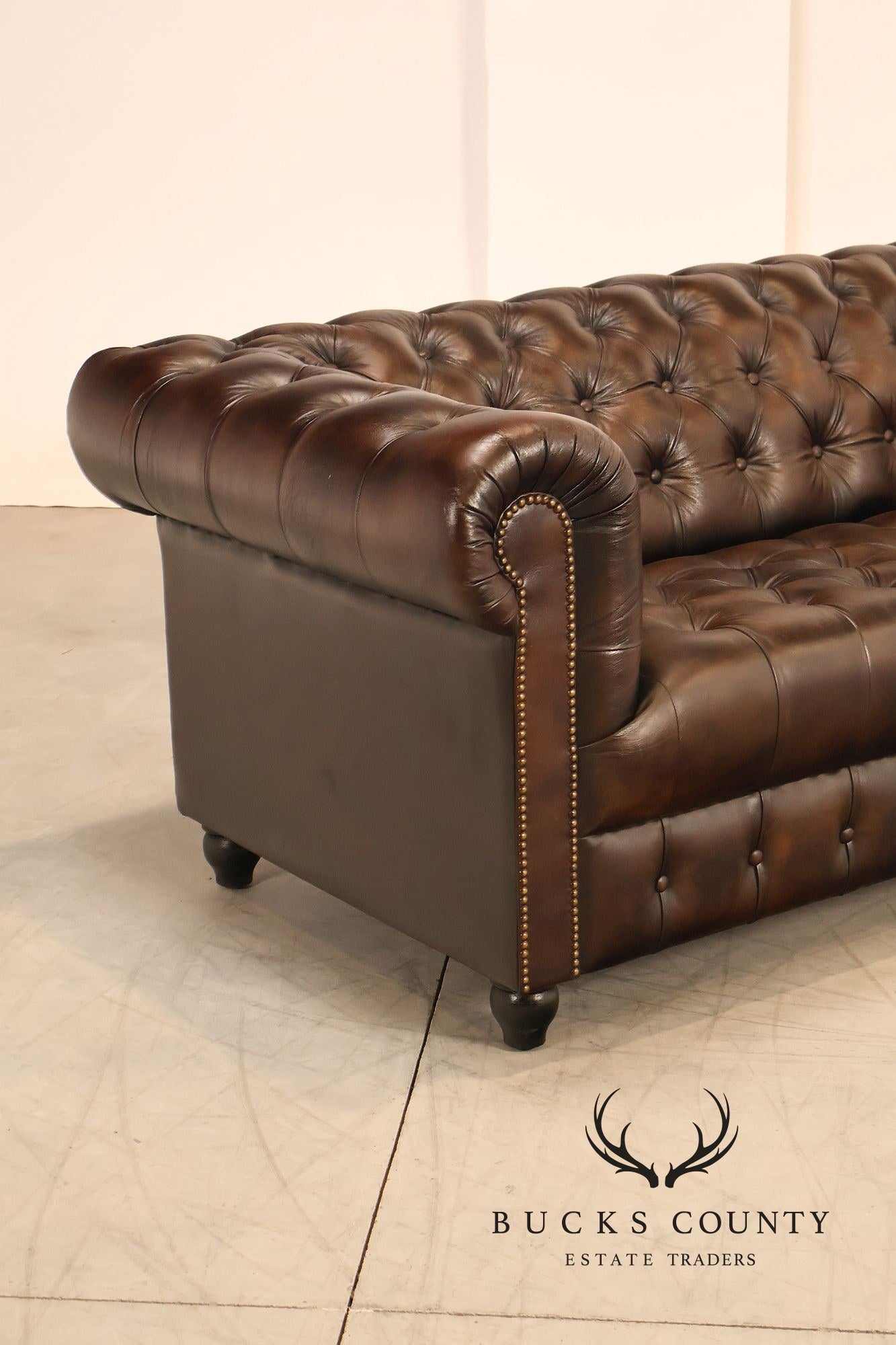 Chesterfield Style 6 Foot Dark Brown Tufted Leather Sofe