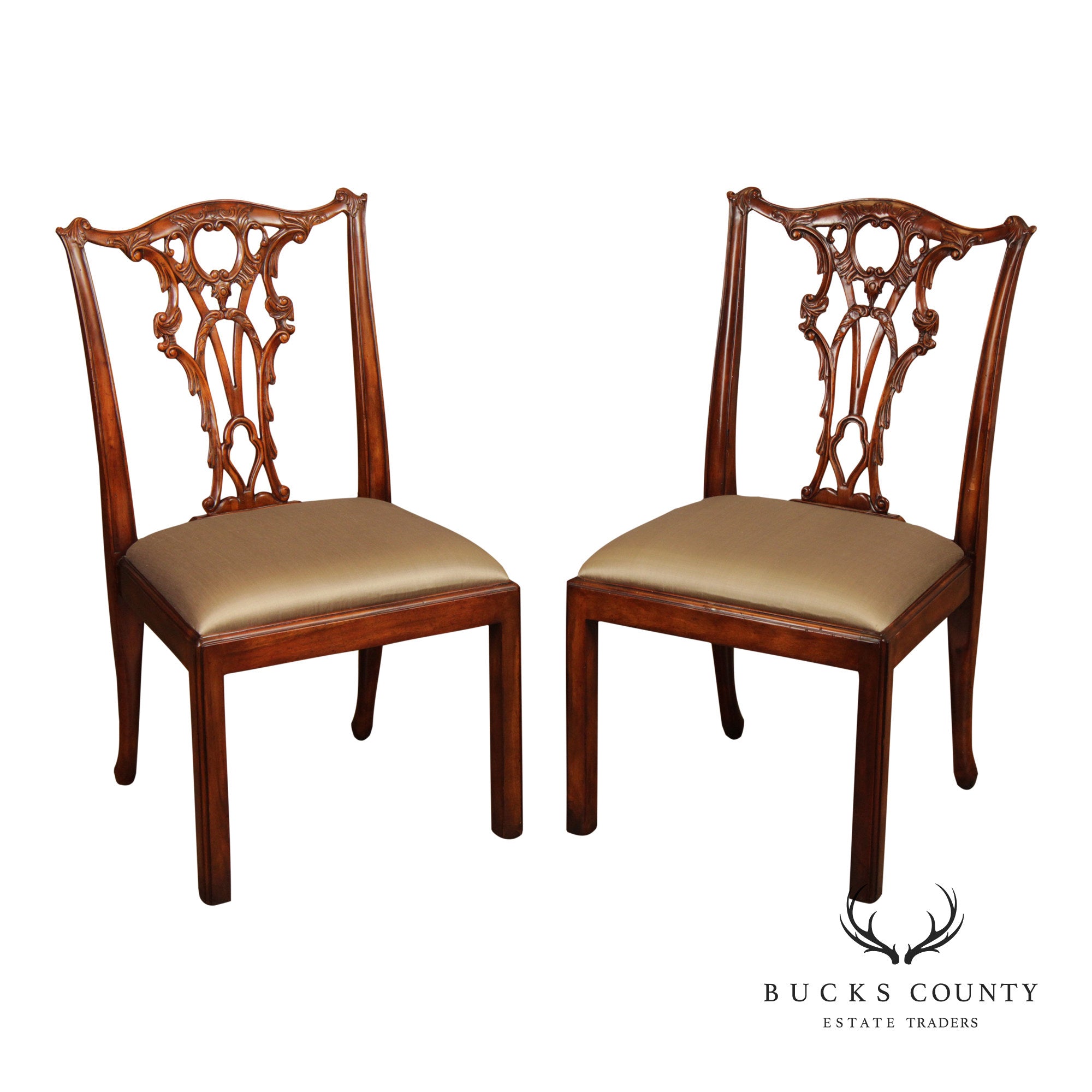 Theodore Alexander Chippendale Style Pair Of Carved Mahogany Side Chairs