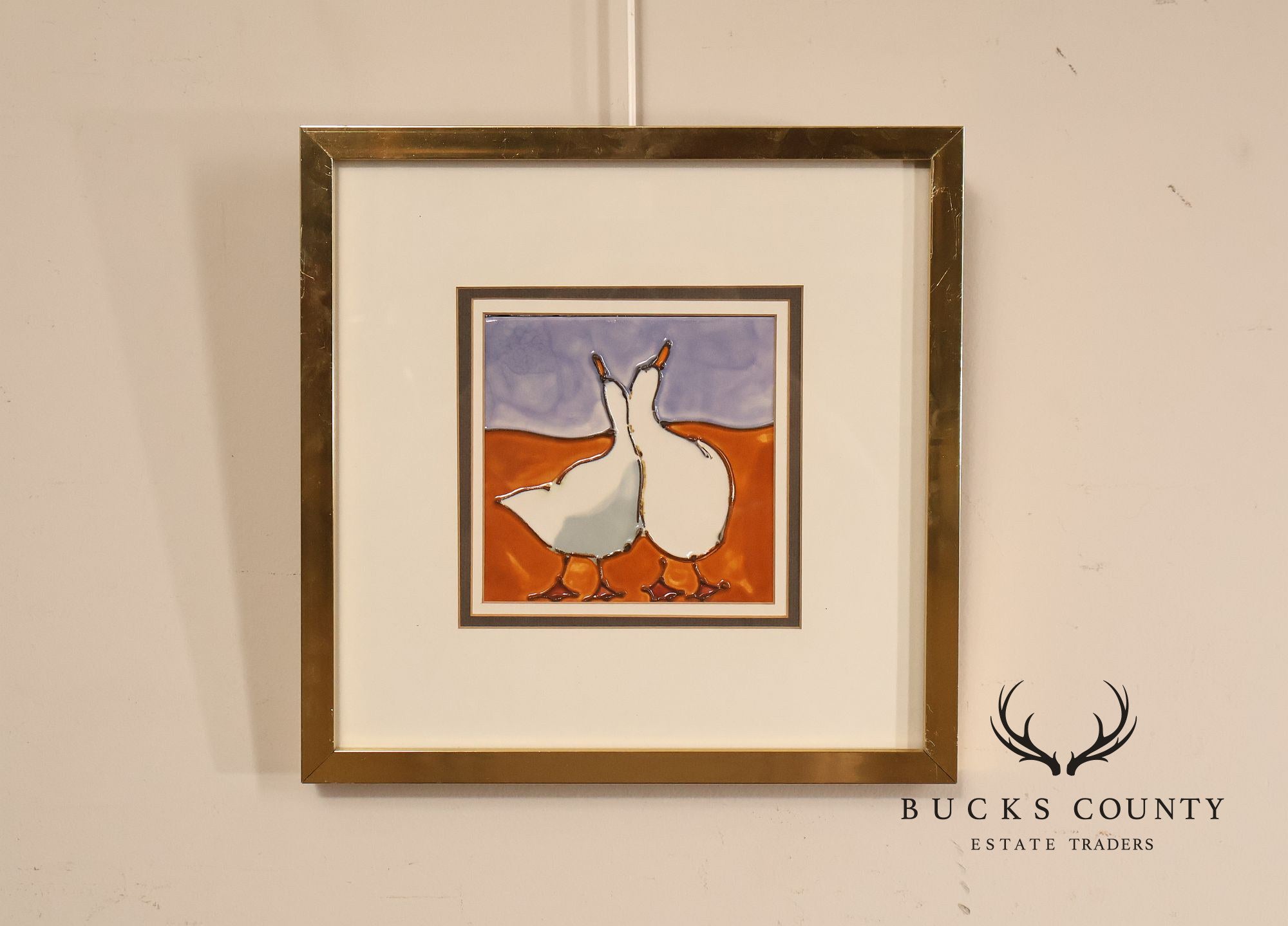 Pair of Harris G. Strong Framed Duck Ceramic Tile Matted Art