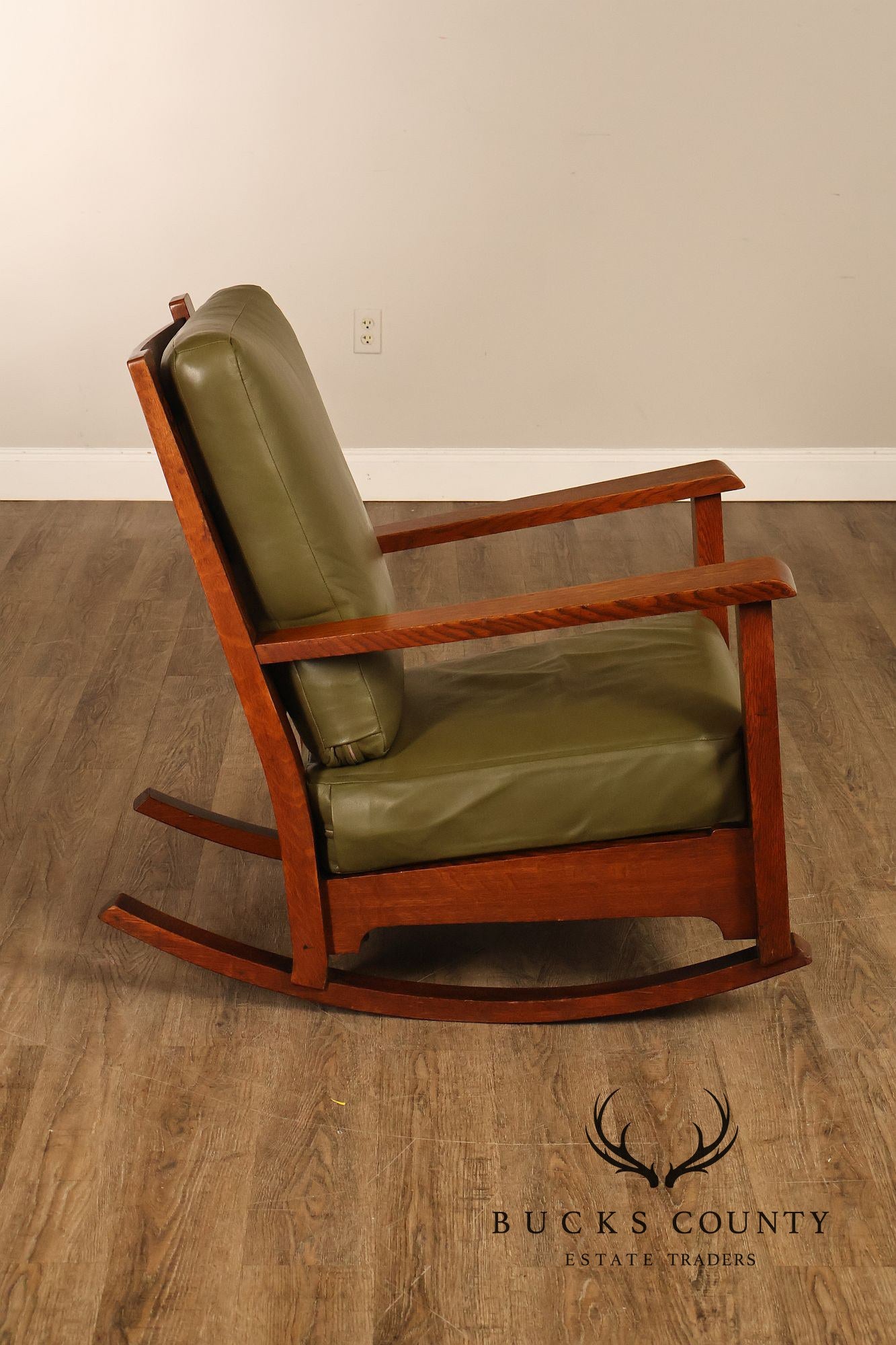 Early Rare Antique Stickley Brothers Arts And Crafts Inlaid Peacock Rocking Chair