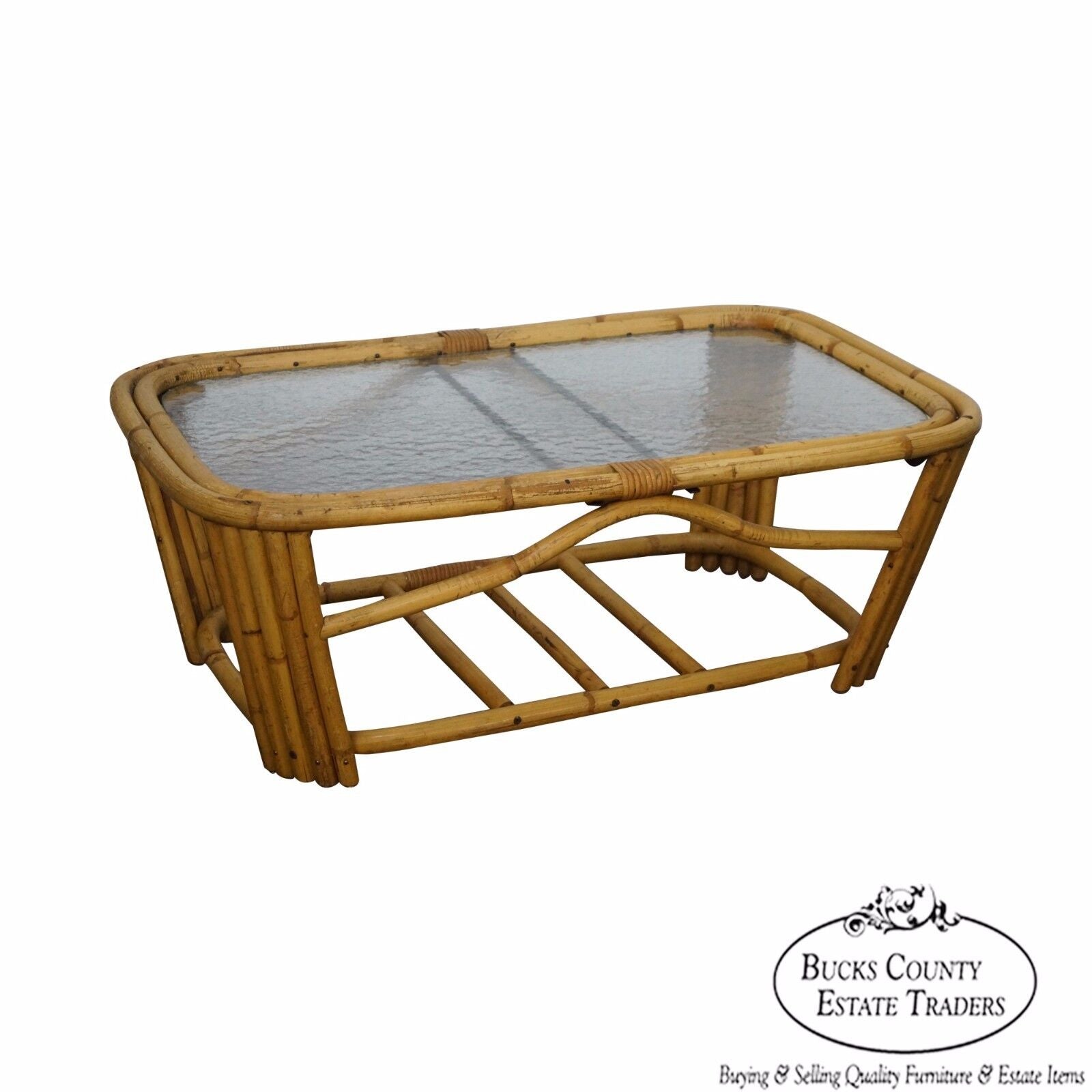 Mid Century Rattan Glass Top Coffee Table