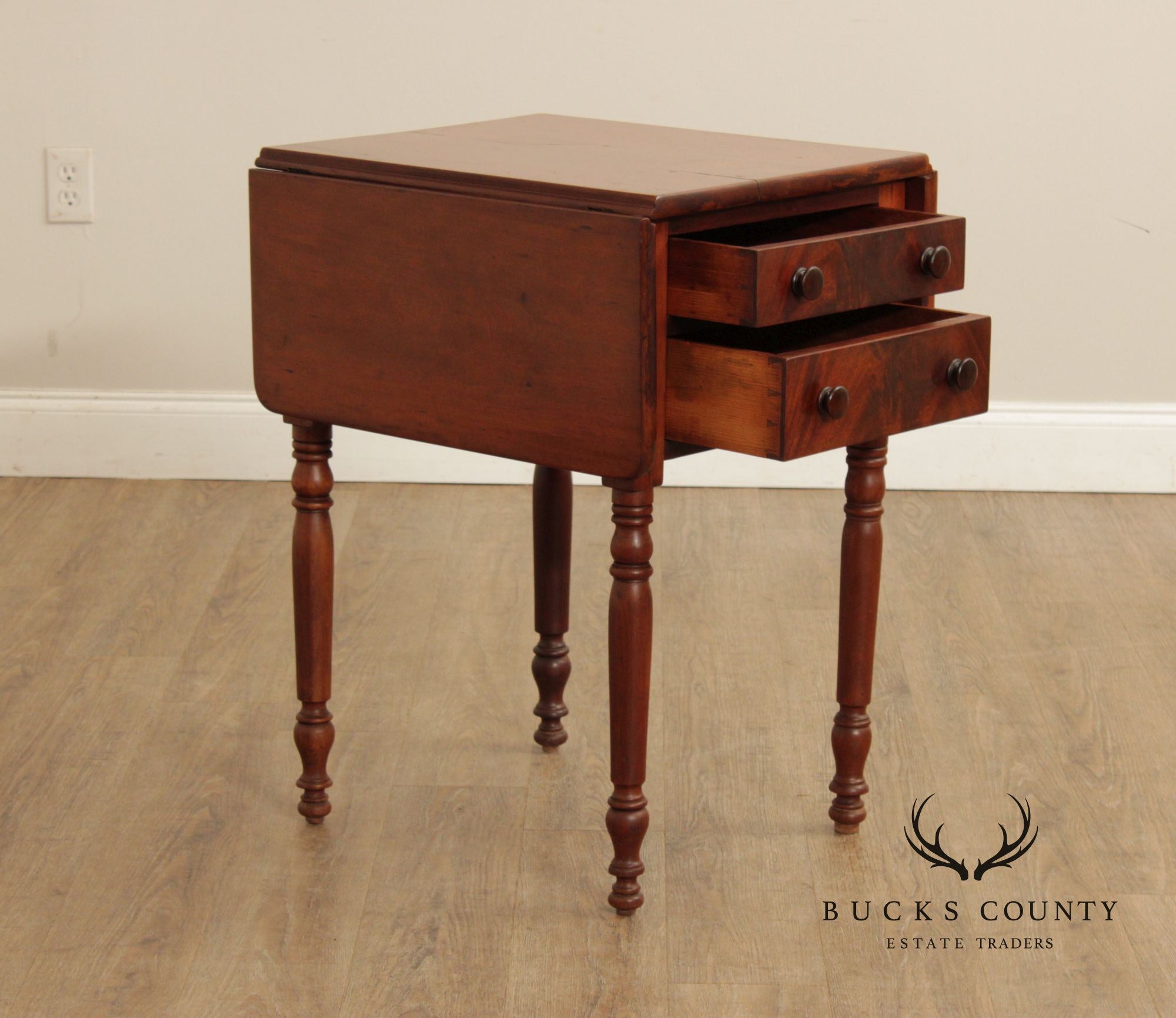 Antique Sheraton Cherry And Mahogany Drop-Leaf Work Table