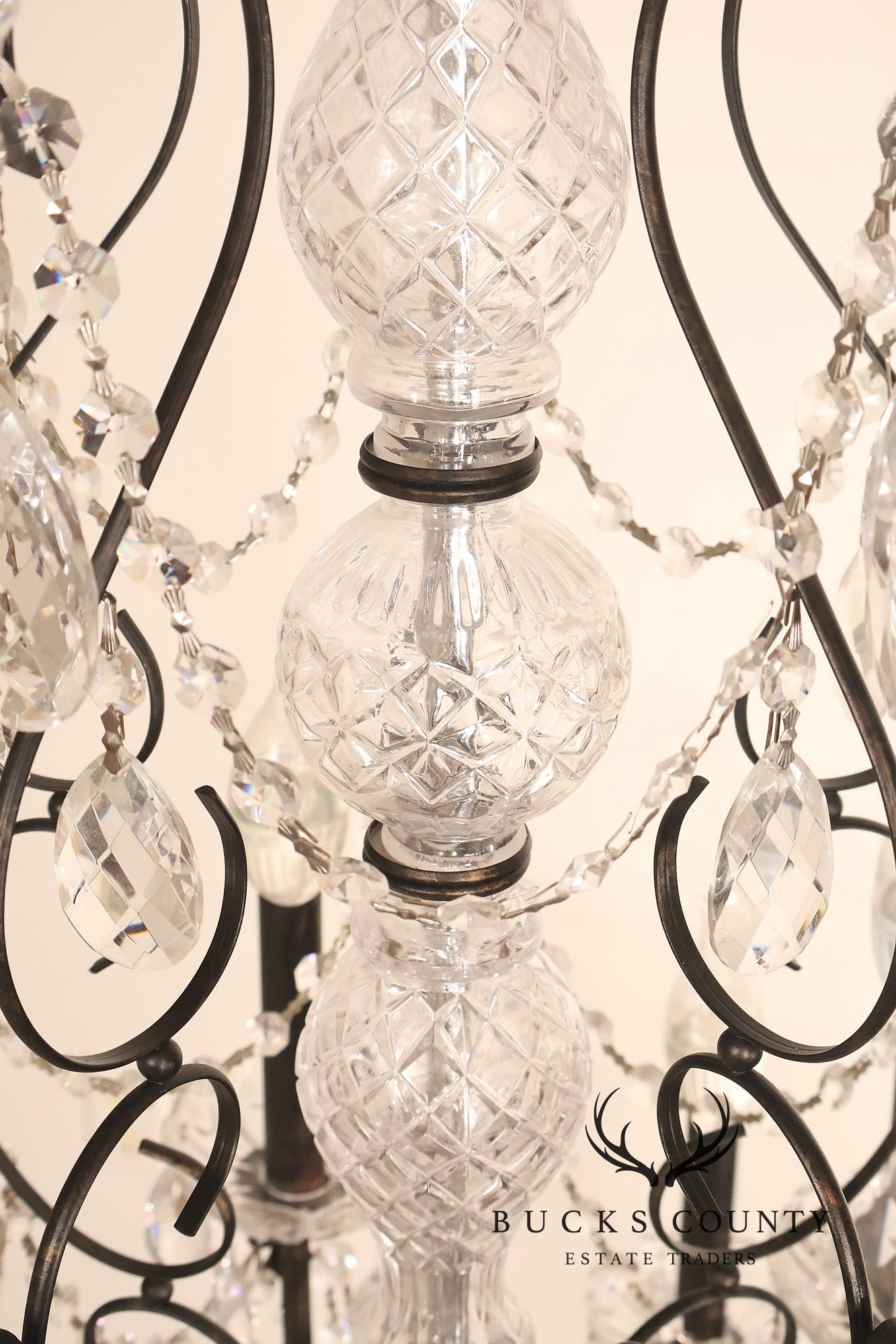 Large Twenty-Light Crystal And Wrought Iron 55" Chandelier