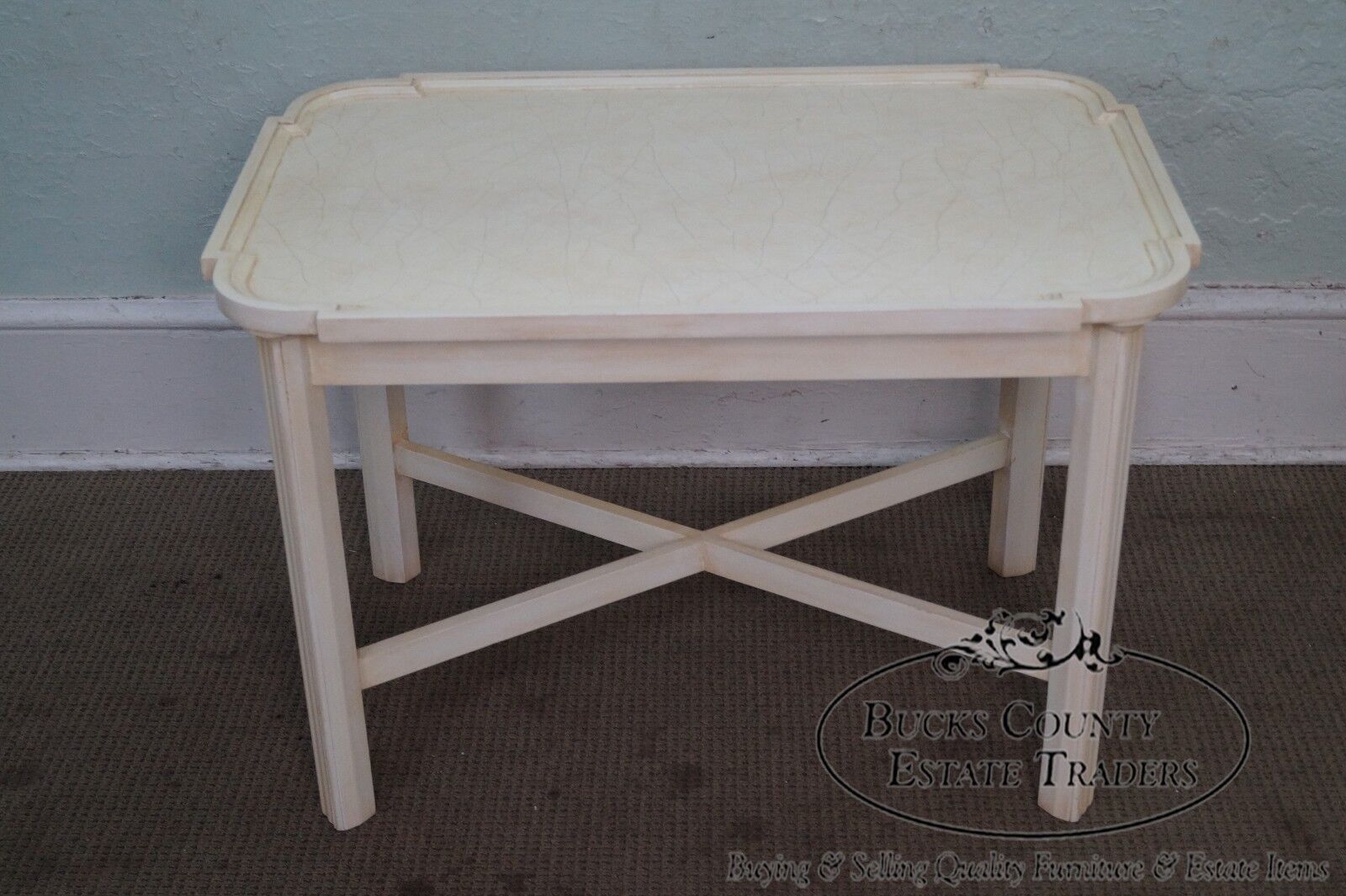 Custom Crackle Painted Finish Chippendale Style Side Table