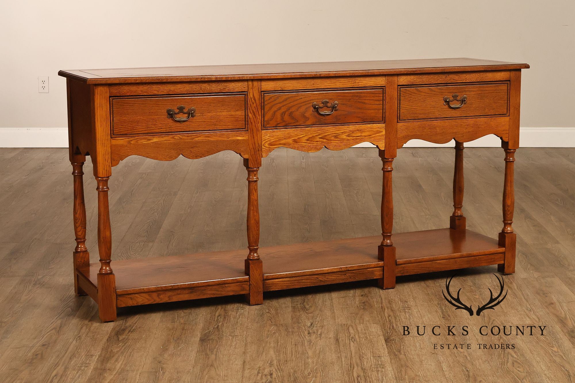 Hickory Chair Company Oak Three Drawer Console Sofa Table