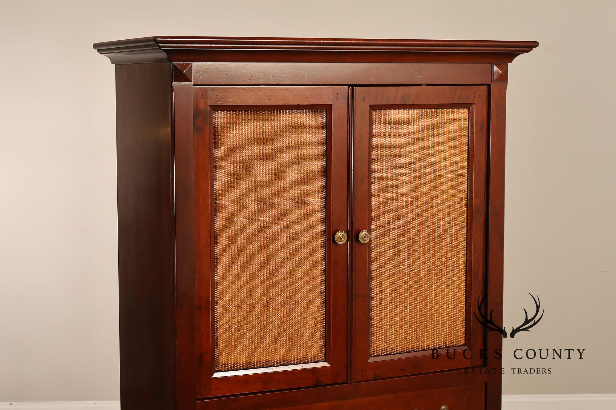 Grange French Louis Philippe Cherry Cane Door Armoire Cabinet