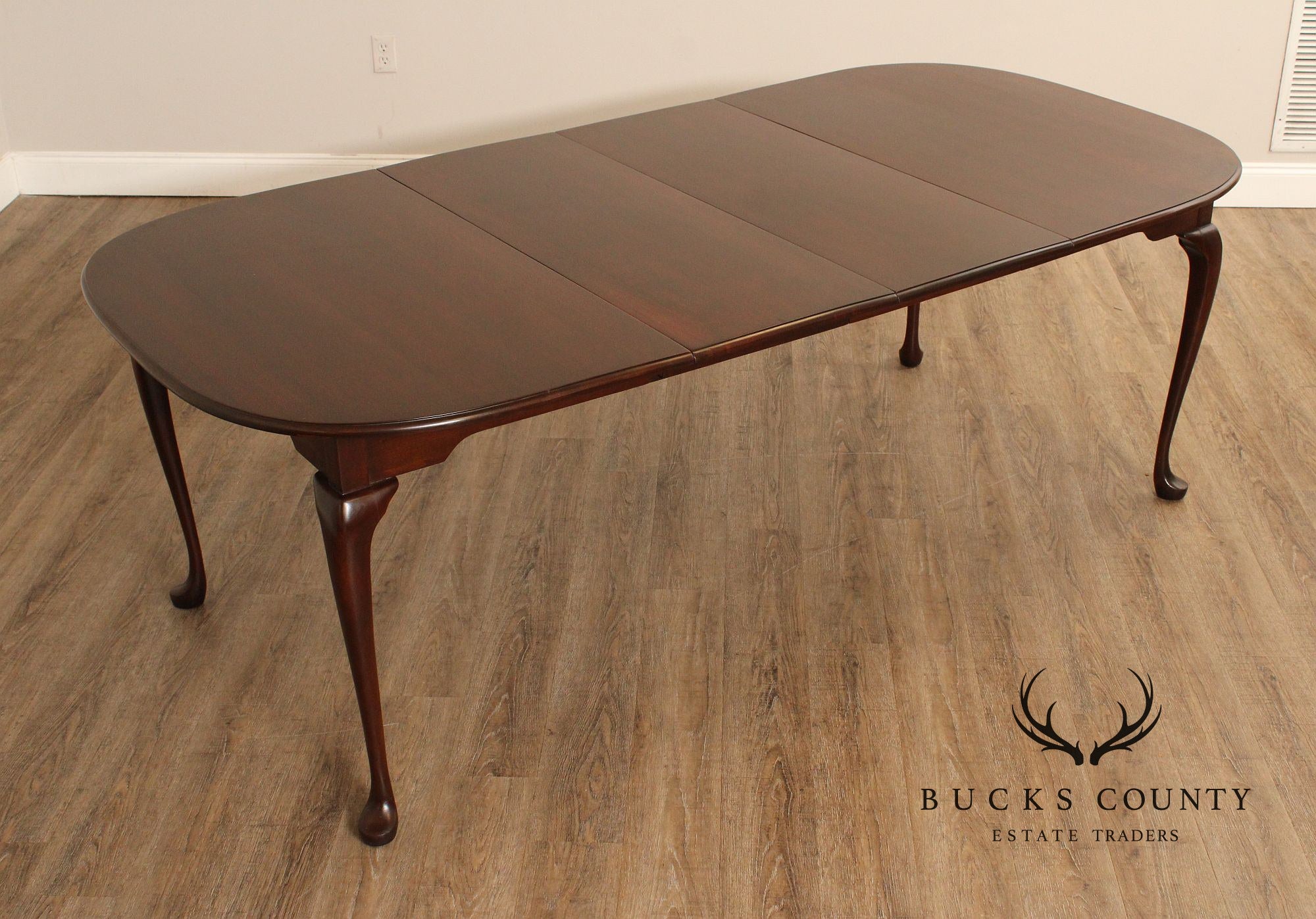 Queen Anne Style Oval Cherry Extension Dining Table With Two Leaves