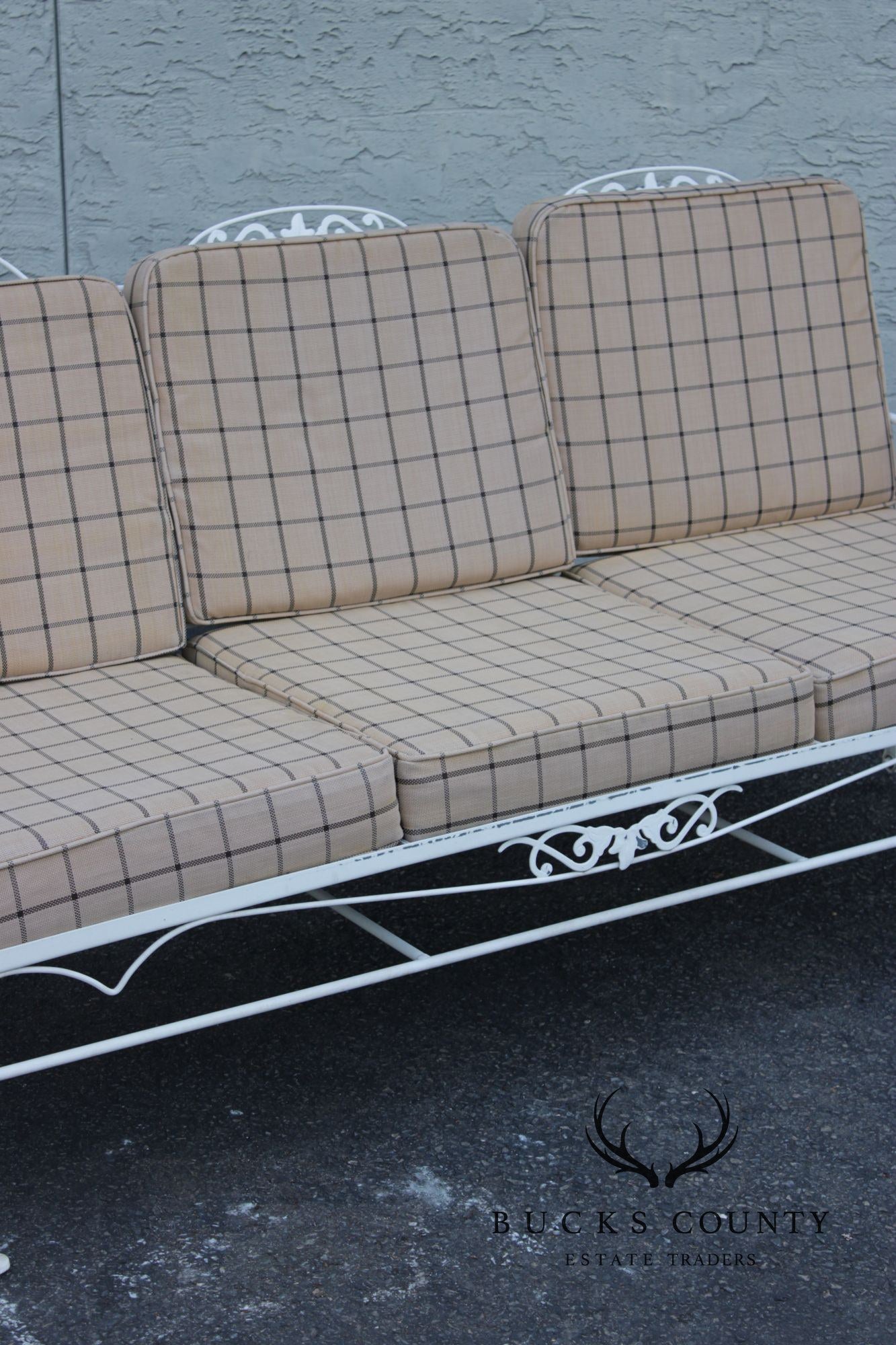 Lyon-Shaw Vintage Outdoor Patio Sofa With Scroll Iron Frame And Cushions