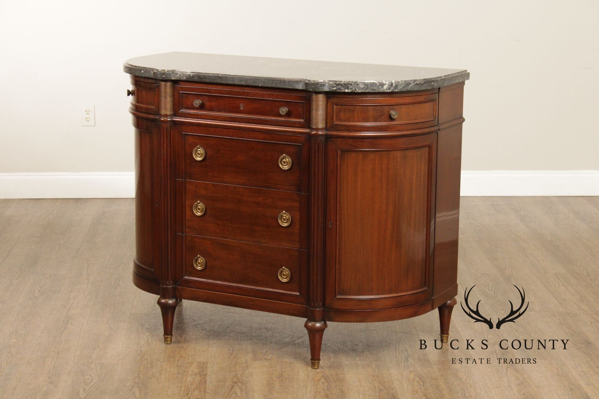 Regency Style Marble Top Mahogany Sideboard