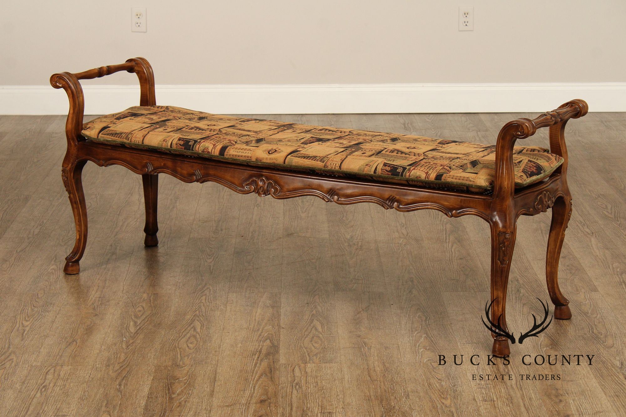 Italian Provincial Style Caned Seat Bench