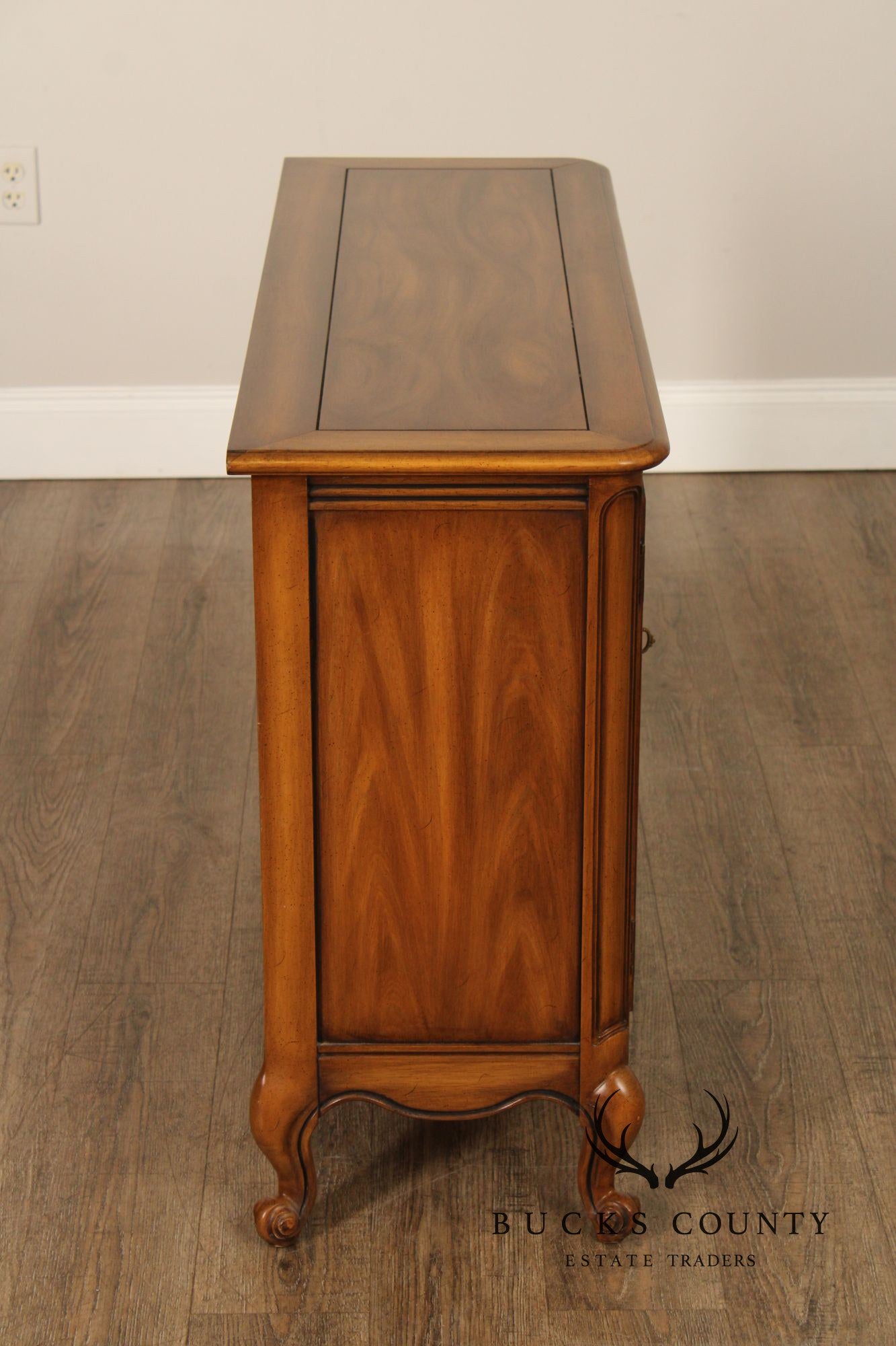 French Provincial Style Vintage Narrow Walnut Console Cabinet